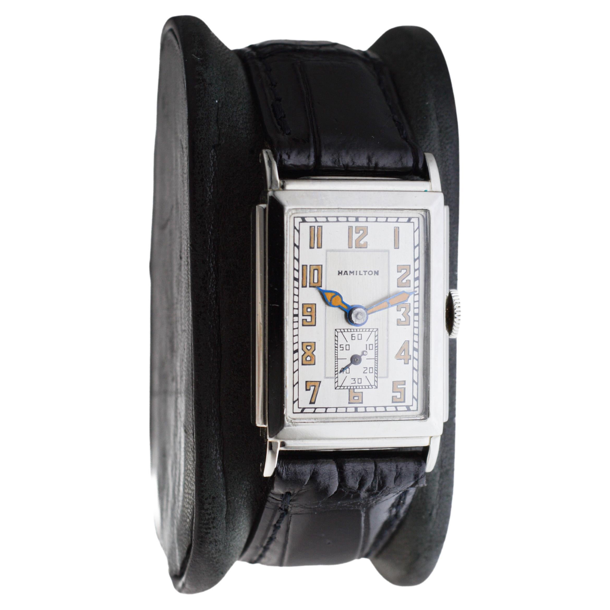 Hamilton 14K Solid White Gold Art Deco Watch with Presentation Back from 1932 For Sale 1
