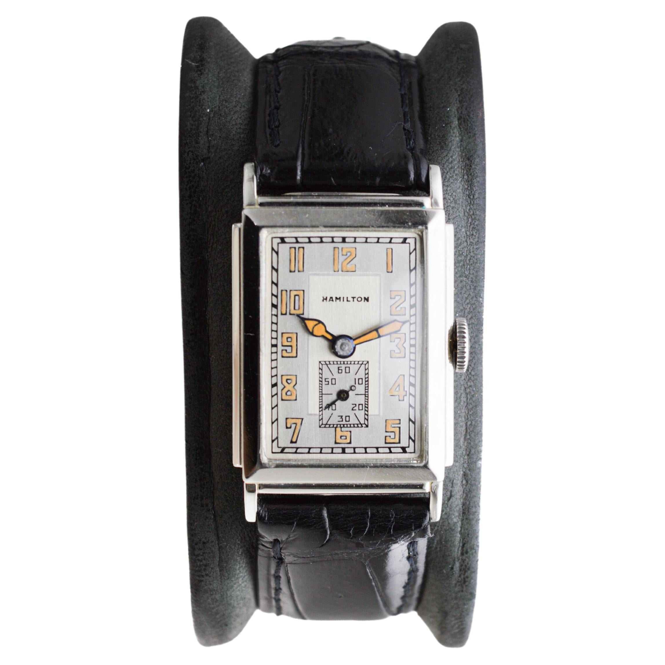 Hamilton 14K Solid White Gold Art Deco Watch with Presentation Back from 1932 For Sale 3