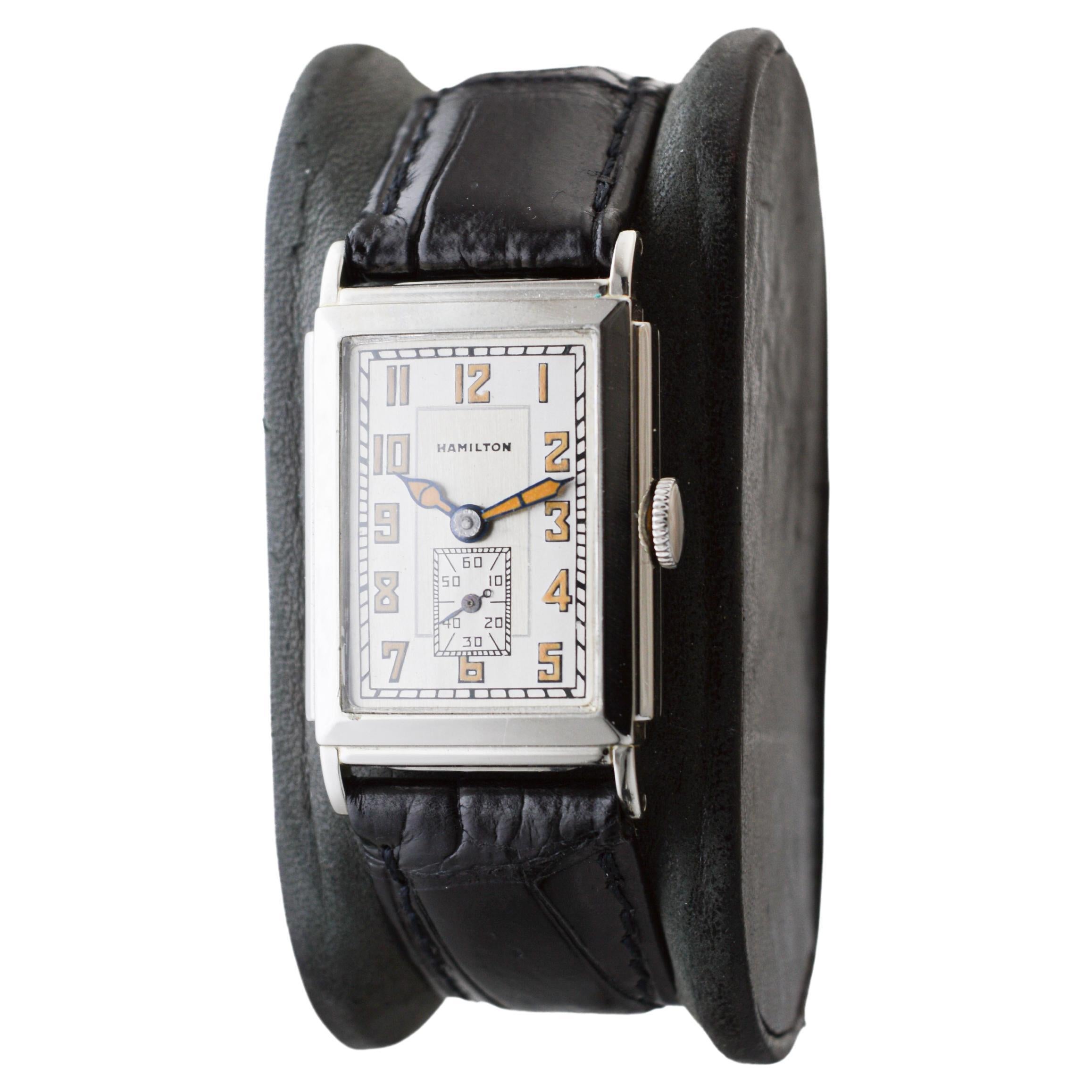 Hamilton 14K Solid White Gold Art Deco Watch with Presentation Back from 1932 For Sale 3