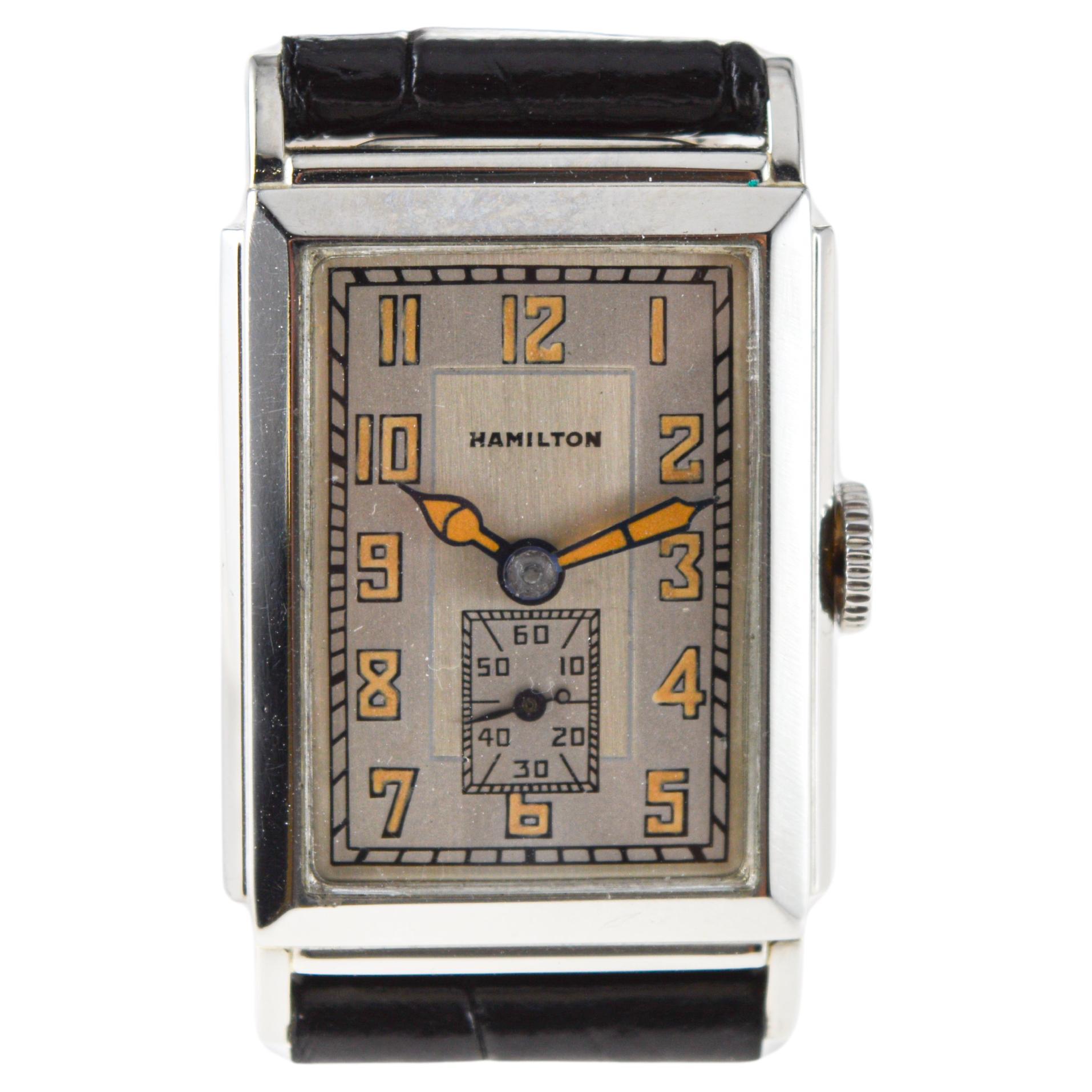 Hamilton 14K Solid White Gold Art Deco Watch with Presentation Back from 1932 For Sale 2