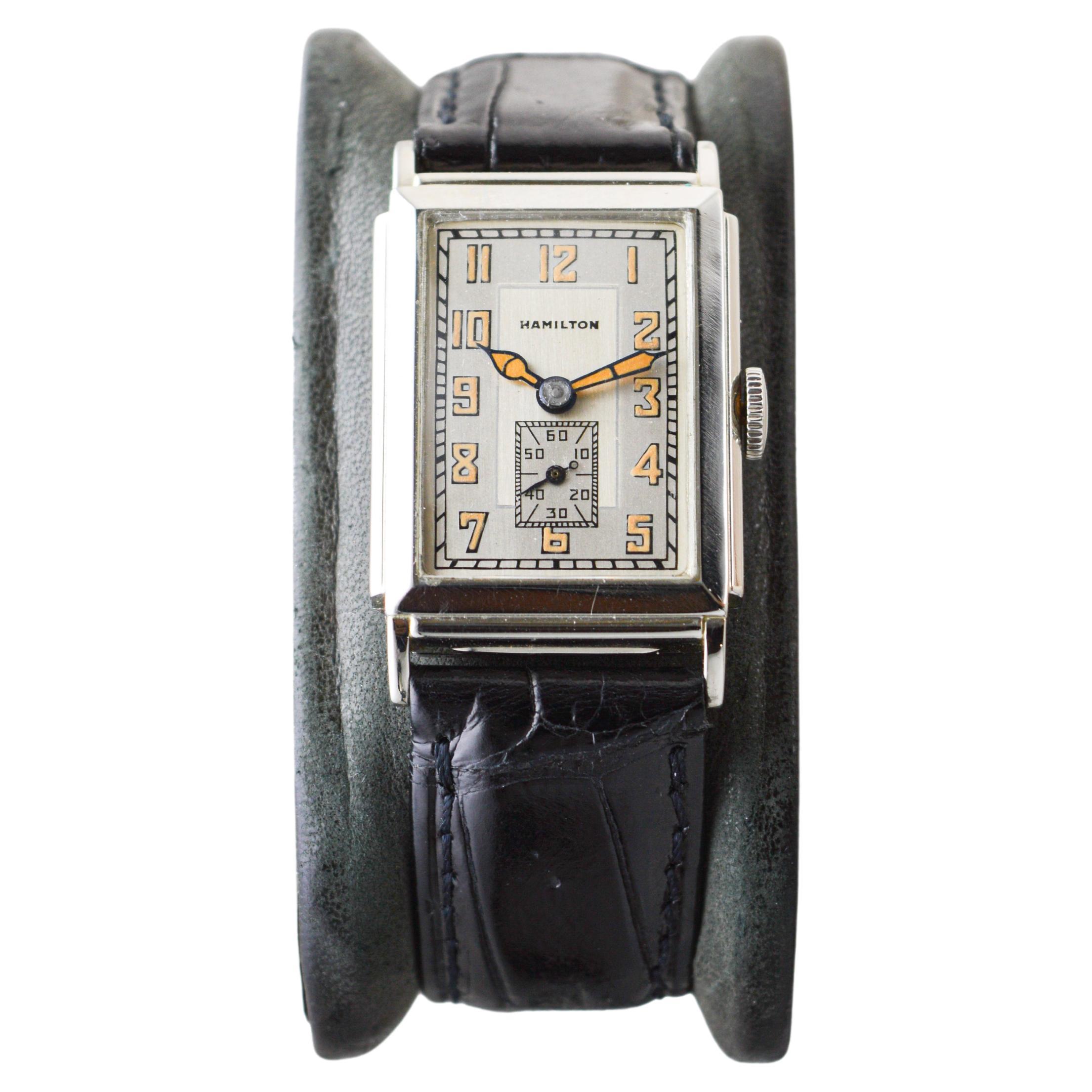 Hamilton 14K Solid White Gold Art Deco Watch with Presentation Back from 1932