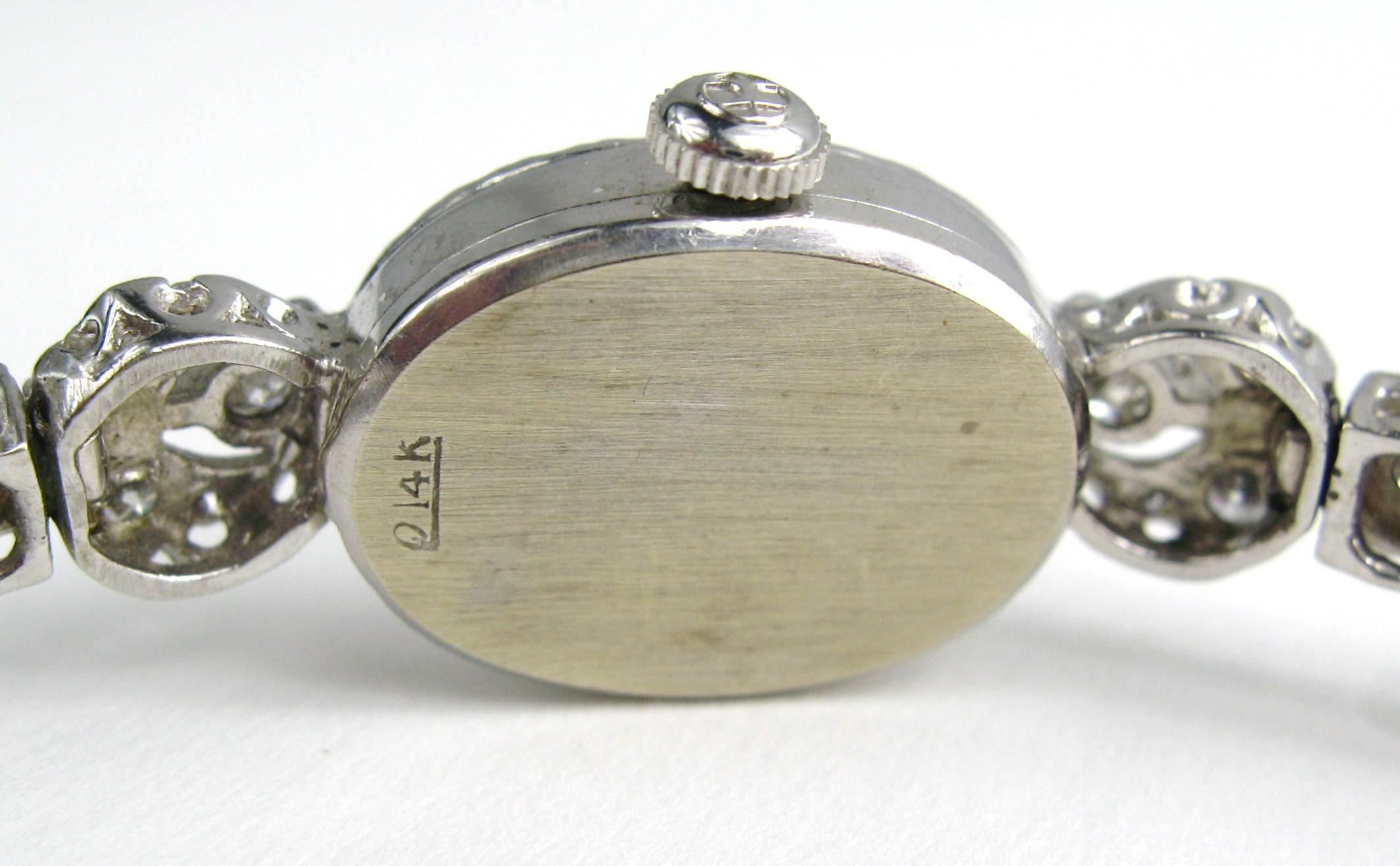 Hamilton 14 Karat White Gold Diamond Dress Watch 17 Jewels, 1950s In Good Condition In Wallkill, NY