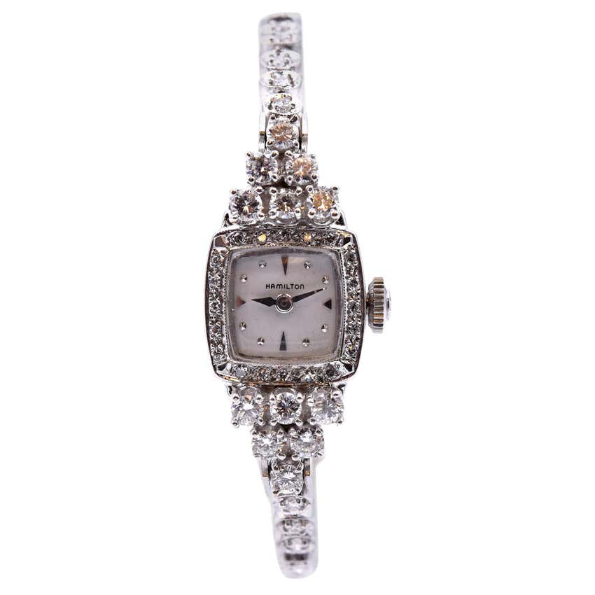 Hamilton 14 Karat White Gold Diamond Ladies Watch at 1stDibs
