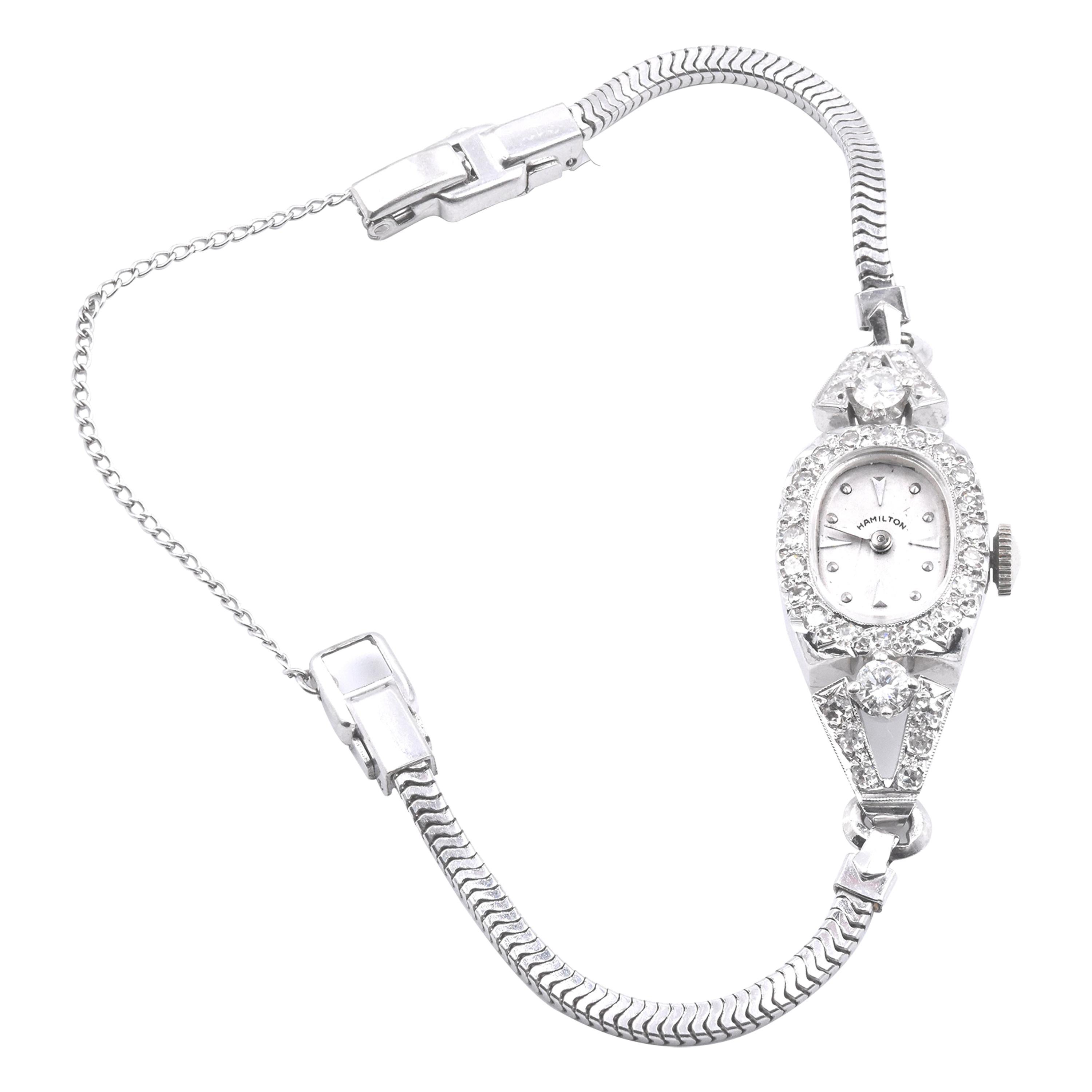 Hamilton 14 Karat White Gold Diamond Vintage Watch
