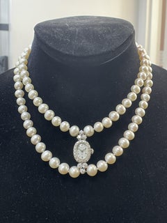 Hamilton 14k White Gold Ladies Watch Double Strand Pearl Necklace