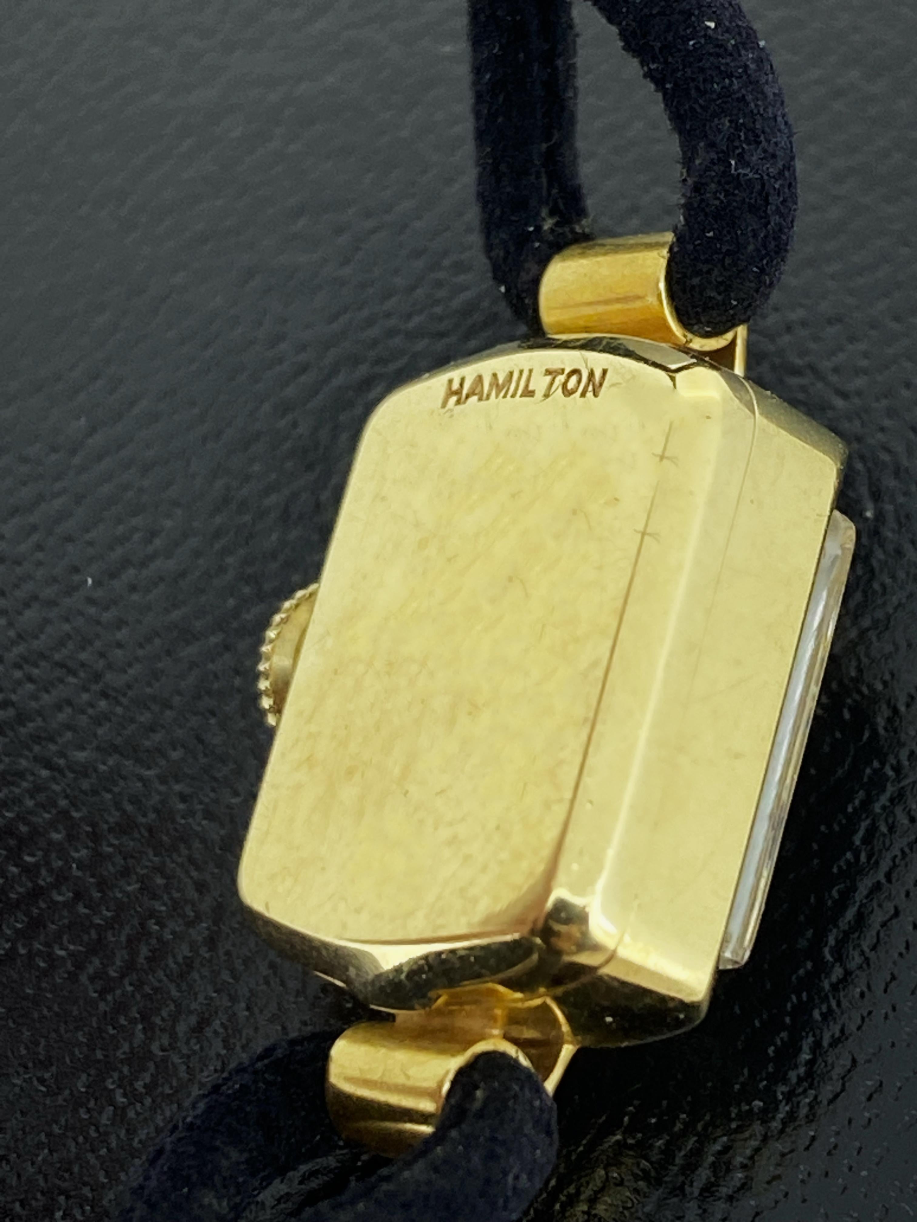 Women's Hamilton 14K Yellow Gold Rectangle Retro c1950's Manual Ladies' Cocktail Watch For Sale