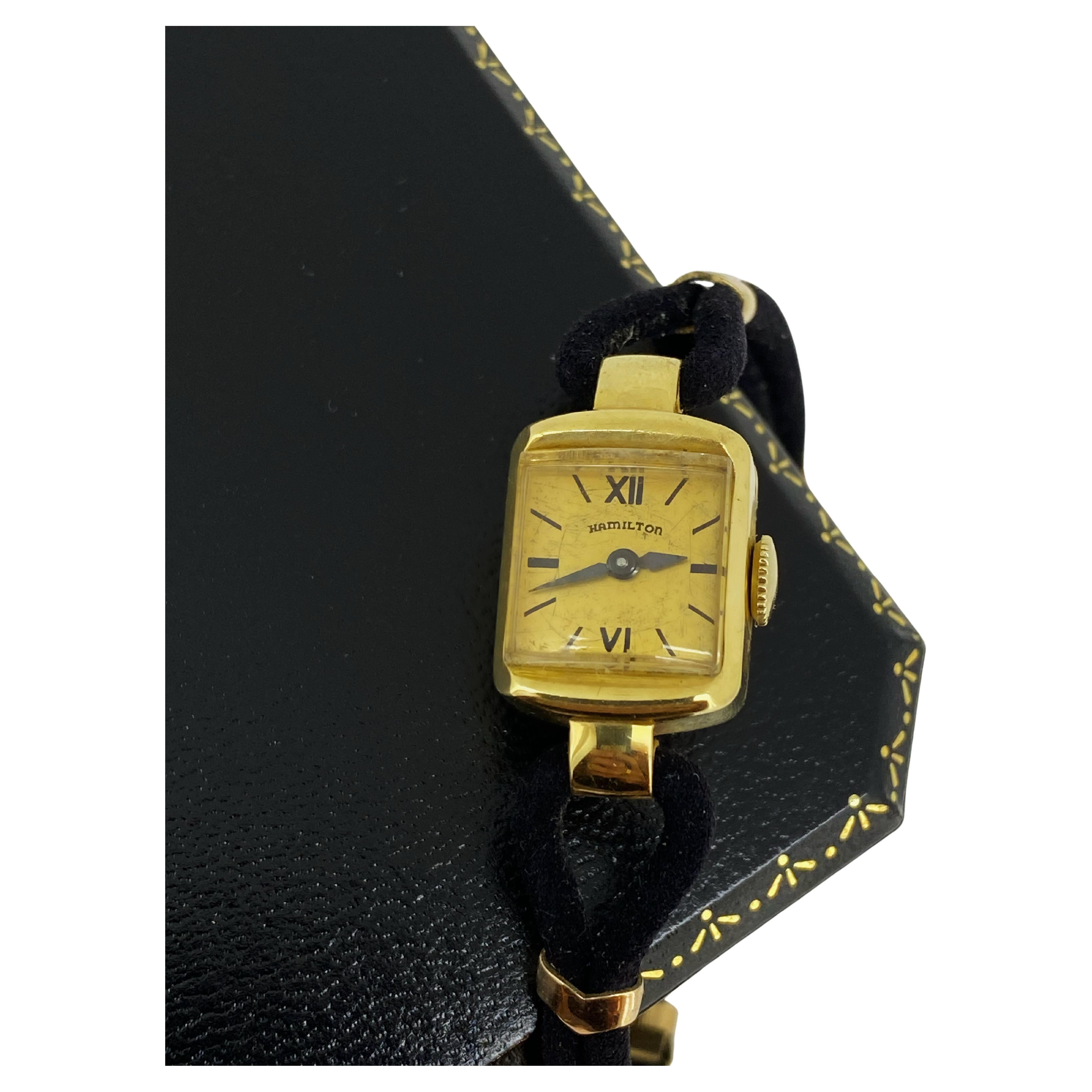 Hamilton 14K Yellow Gold Rectangle Retro c1950's Manual Ladies' Cocktail Watch