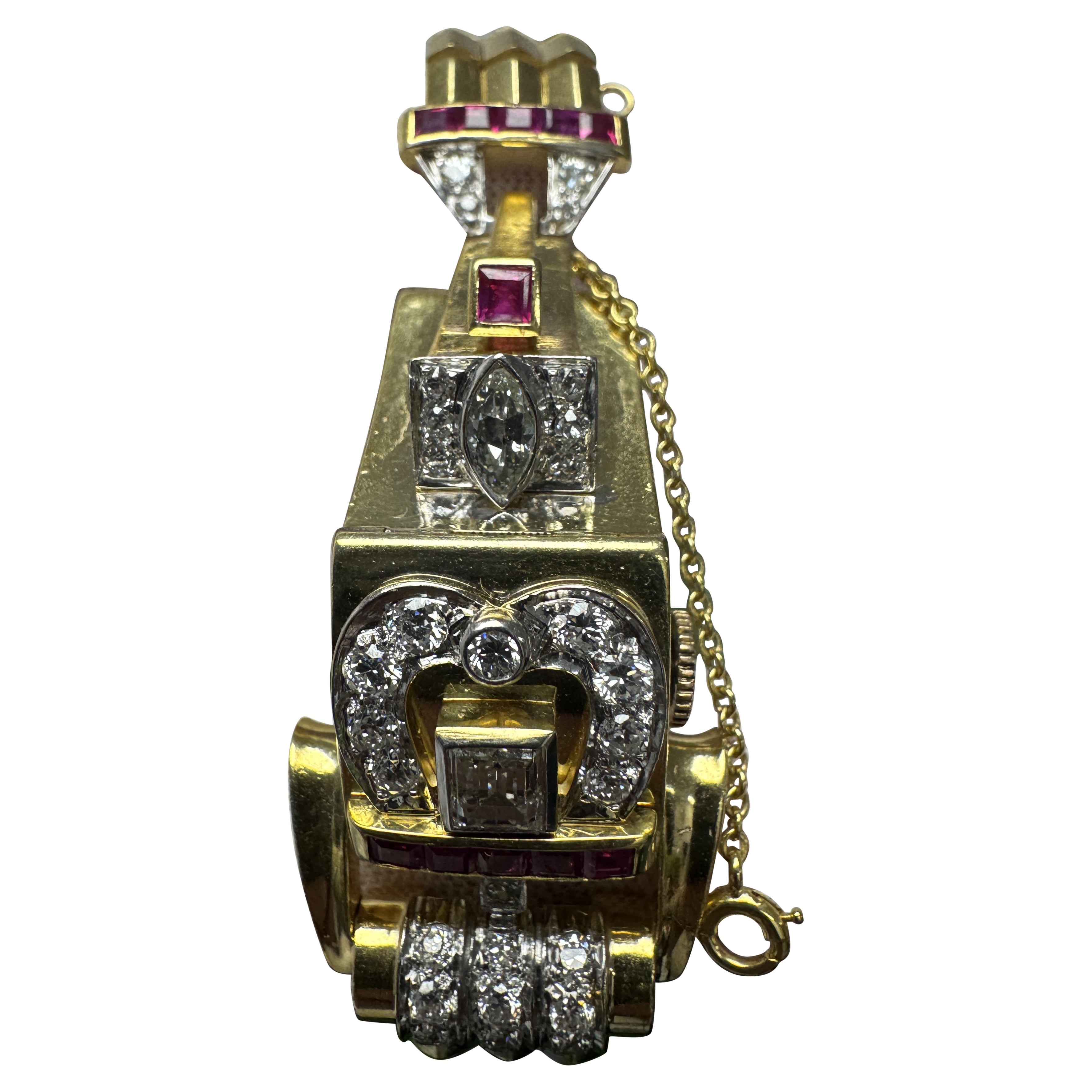 Montre pour dames Hamilton en or jaune 14k Retro Diamants et Rubis