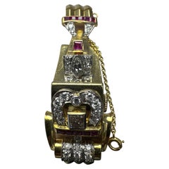 Hamilton 14k Yellow Gold Retro Diamonds 
Rubies Ladies Watch