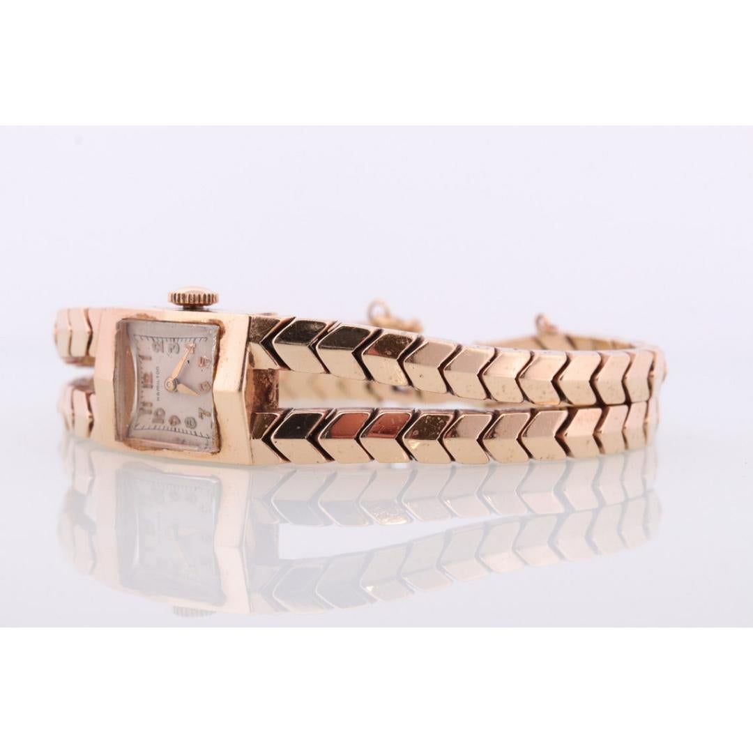 Hamilton 14k Yellow gold watch. Heavy 14k Ladies Mid-Century Mechanic watch. For Sale 6