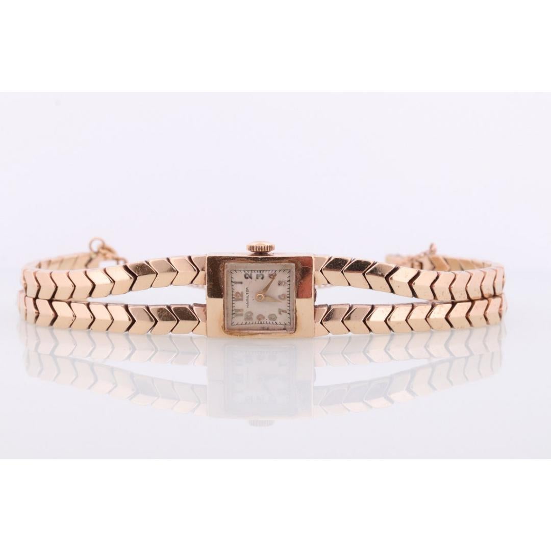 Hamilton 14k Yellow gold watch. Heavy 14k Ladies Mid-Century Mechanic watch. For Sale 2