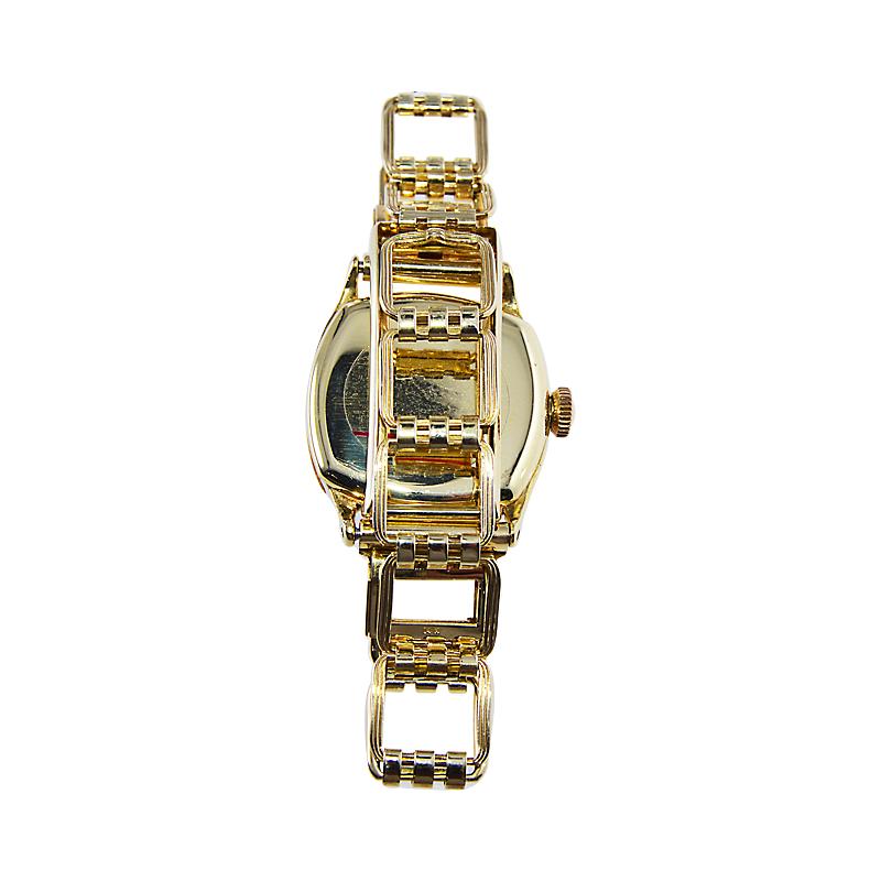 Hamilton 14Kt. Goldene kissenförmige Uhr mit Originalzifferblatt und -armband 1925 im Angebot 5