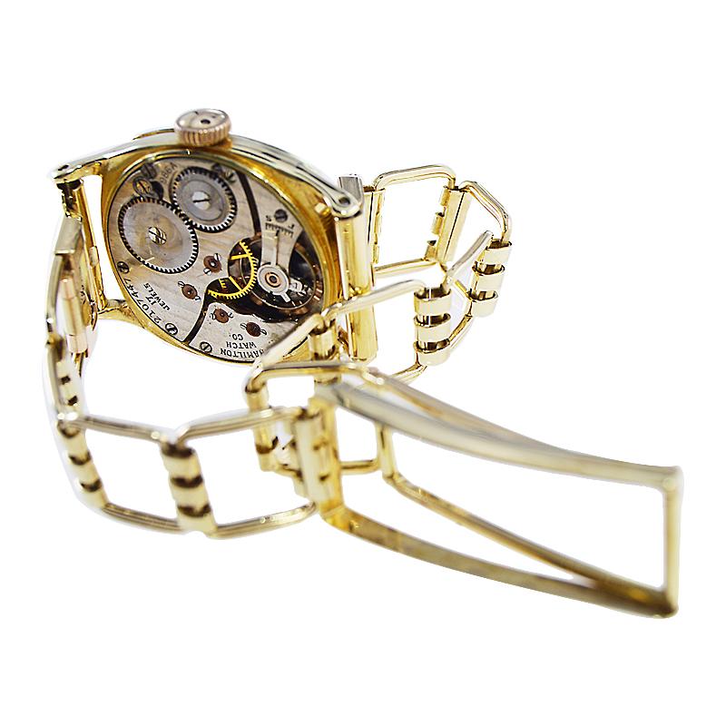 Hamilton 14Kt. Goldene kissenförmige Uhr mit Originalzifferblatt und -armband 1925 im Angebot 7
