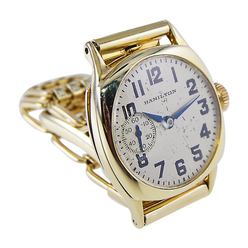 Hamilton 14Kt. Goldene kissenförmige Uhr mit Originalzifferblatt und -armband 1925 im Angebot 2