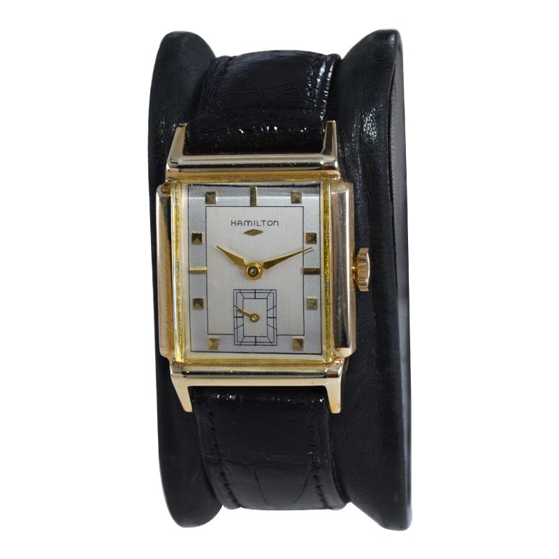 Hamilton 14Kt. Gold Filled Art Deco Style Watch Ca 1950's with Solid Gold 9