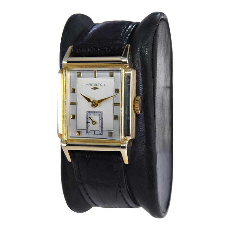 Hamilton 14Kt. Gold Filled Art Deco Style Watch Ca 1950's with Solid Gold 10