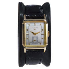 Retro Hamilton 14Kt. Gold Filled Art Deco Style Watch Ca 1950's with Solid Gold