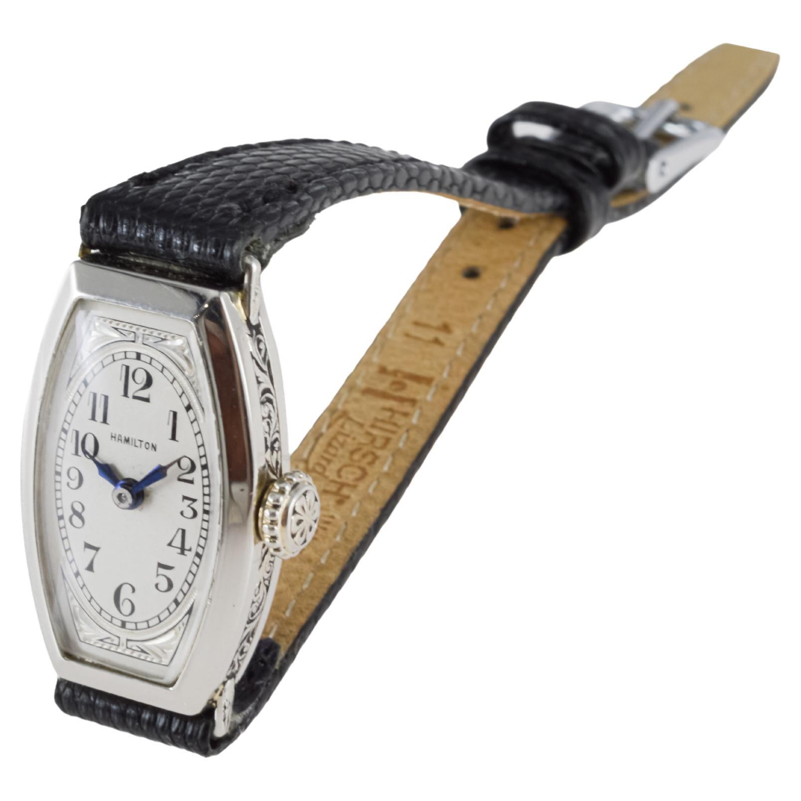 Hamilton 14Kt Solid Gold Ladies Art Deco Tonneau Shaped Watch 1930's For Sale 6