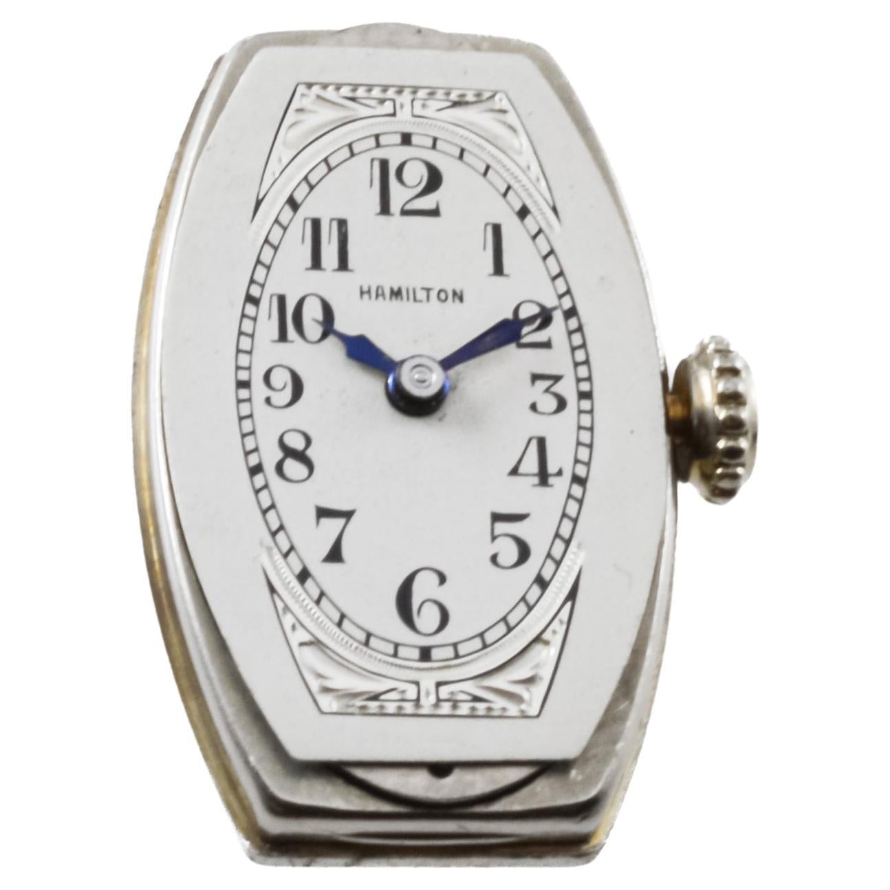 Hamilton 14Kt Solid Gold Ladies Art Deco Tonneau Shaped Watch 1930's For Sale 7