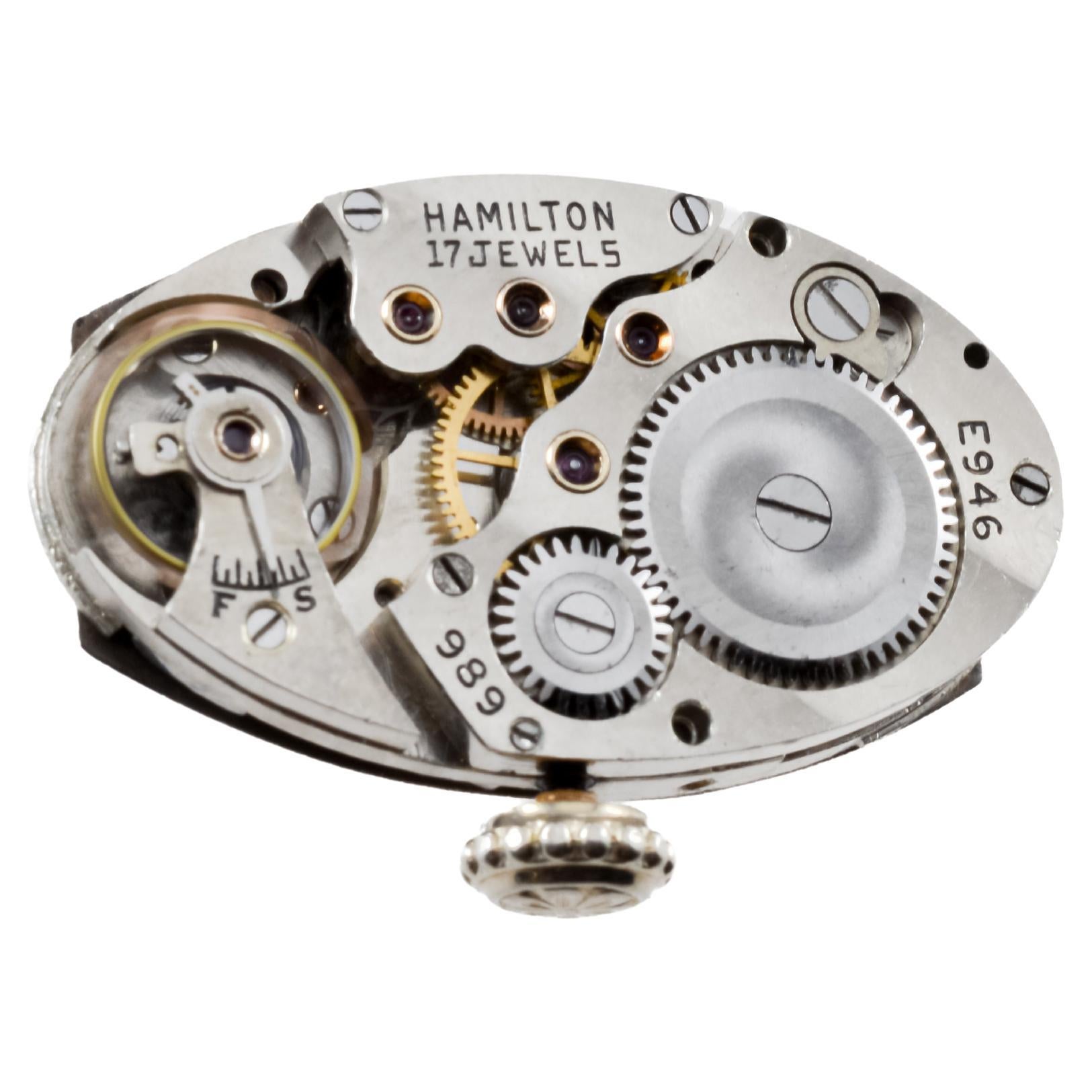 Hamilton 14Kt Solid Gold Ladies Art Deco Tonneau Shaped Watch 1930's For Sale 9