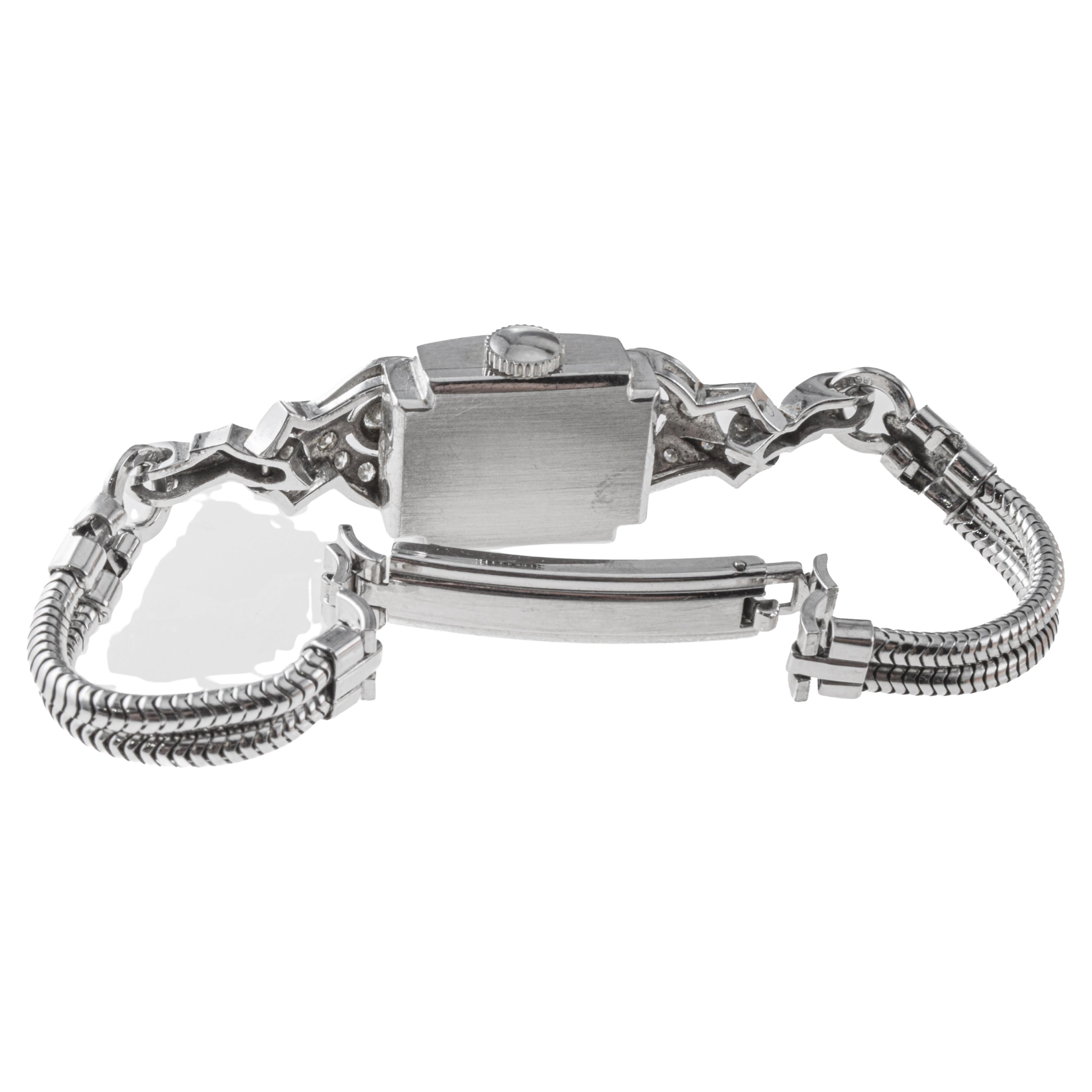 Hamilton 14Kt Solid White Gold Ladies Art Deco Watch circa 1950's For Sale 1