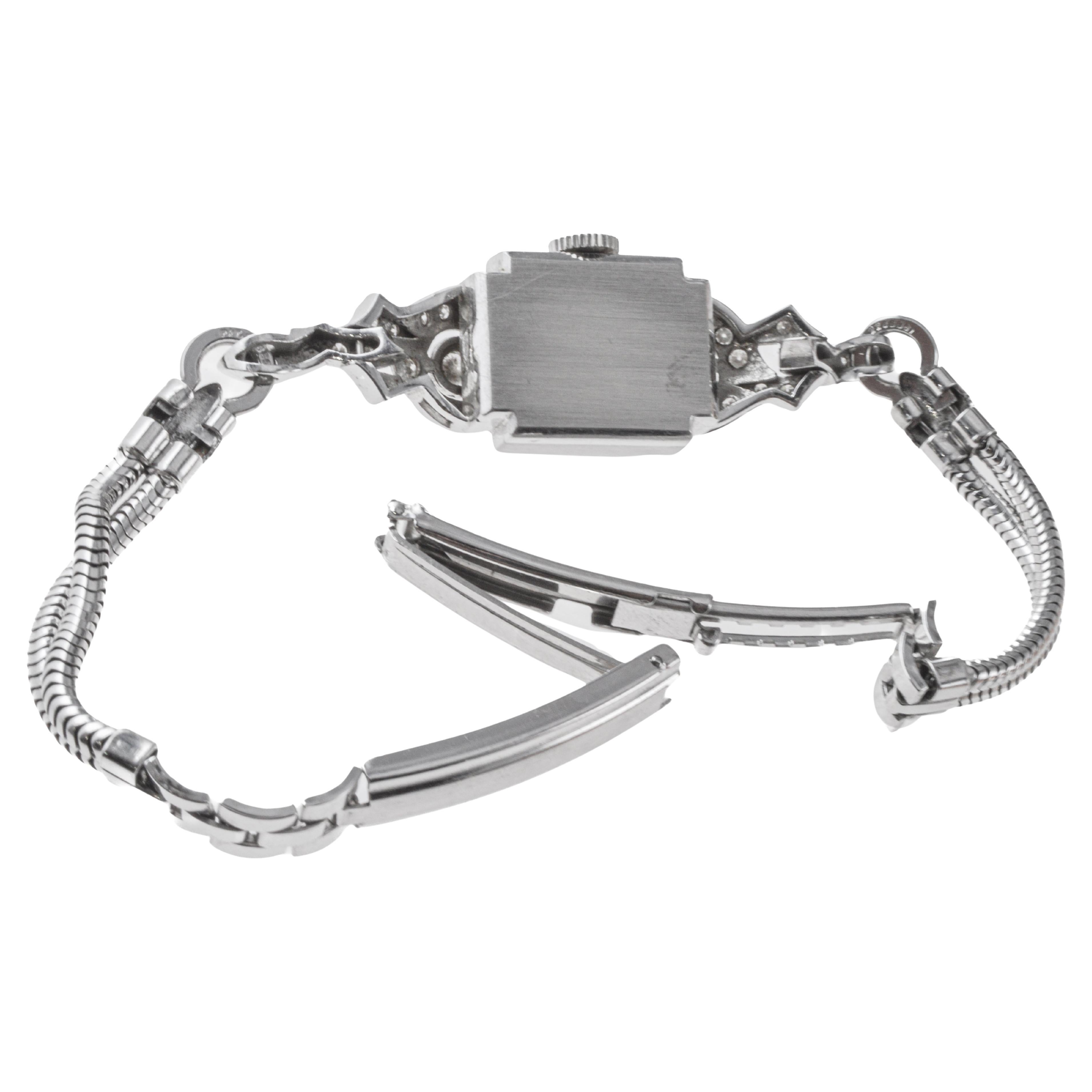 Hamilton 14Kt Solid White Gold Ladies Art Deco Watch circa 1950's For Sale 2