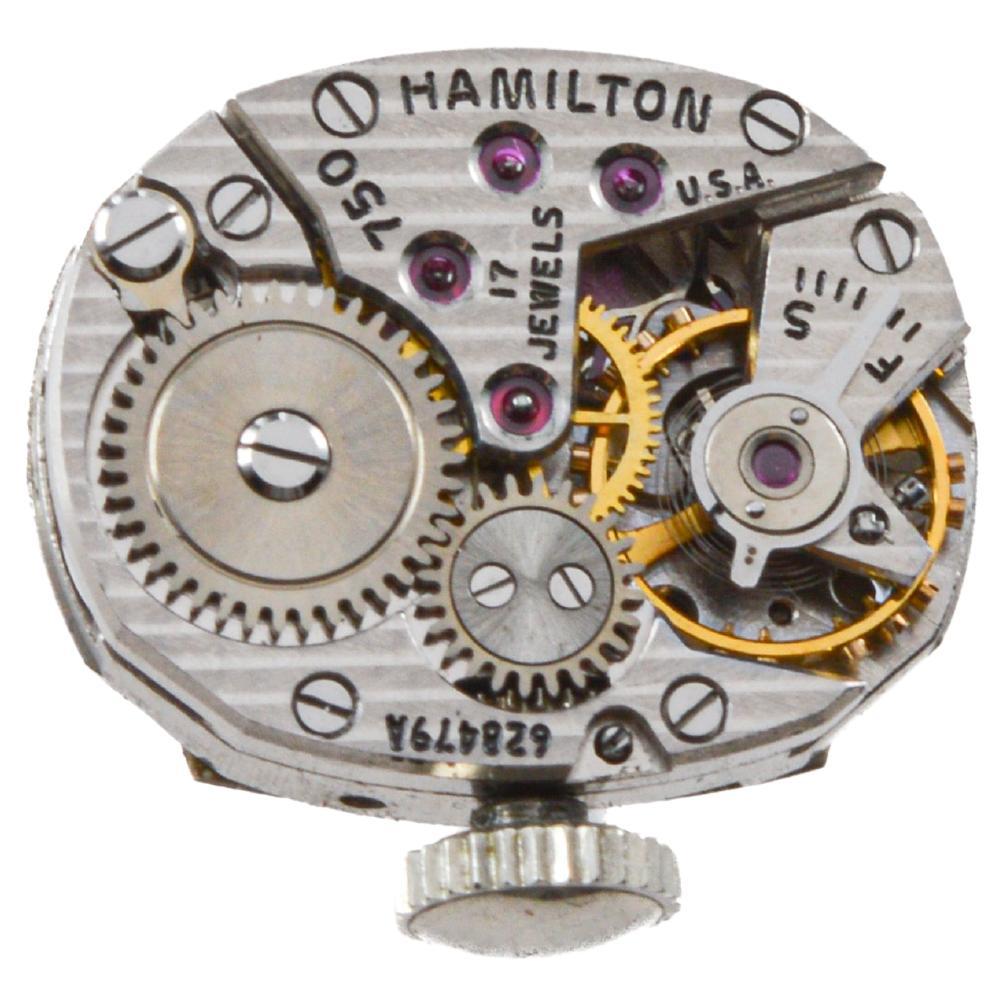 Hamilton 14Kt Solid White Gold Ladies Art Deco Watch circa 1950's For Sale 4