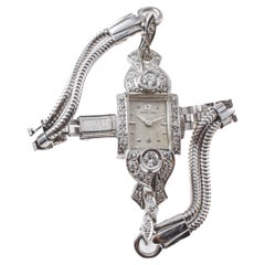 Hamilton 14Kt Massiv Weißgold Damen Art Deco Uhr circa 1950er Jahre