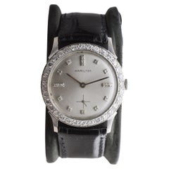 Hamilton 14Kt Weißgold Dress Watch mit Original Diamant-Lünette 1950er Jahre