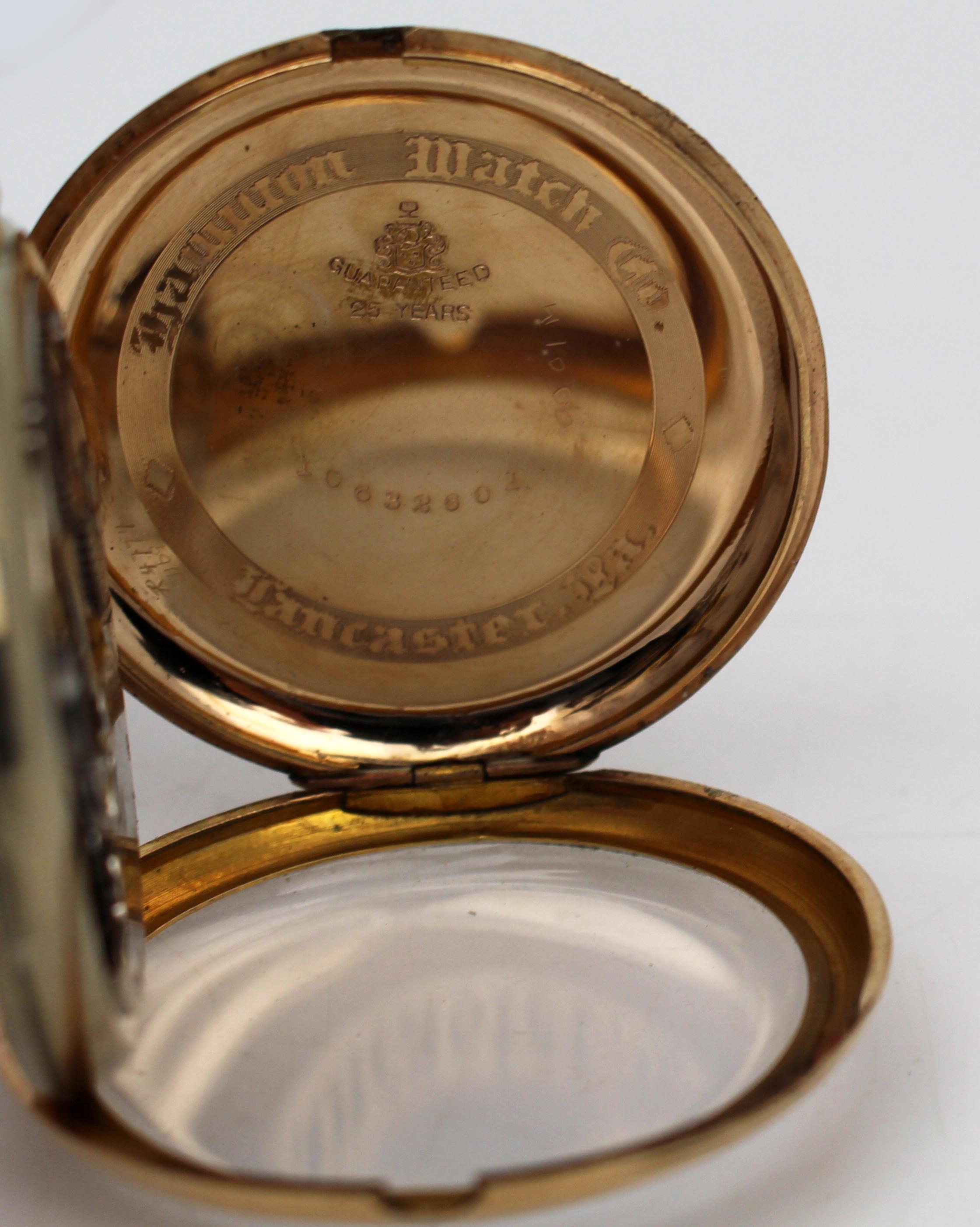 Montre de poche Hamilton 17 Jewell Full Hunter, c.C. 1925 - Boîtier doré en vente 5