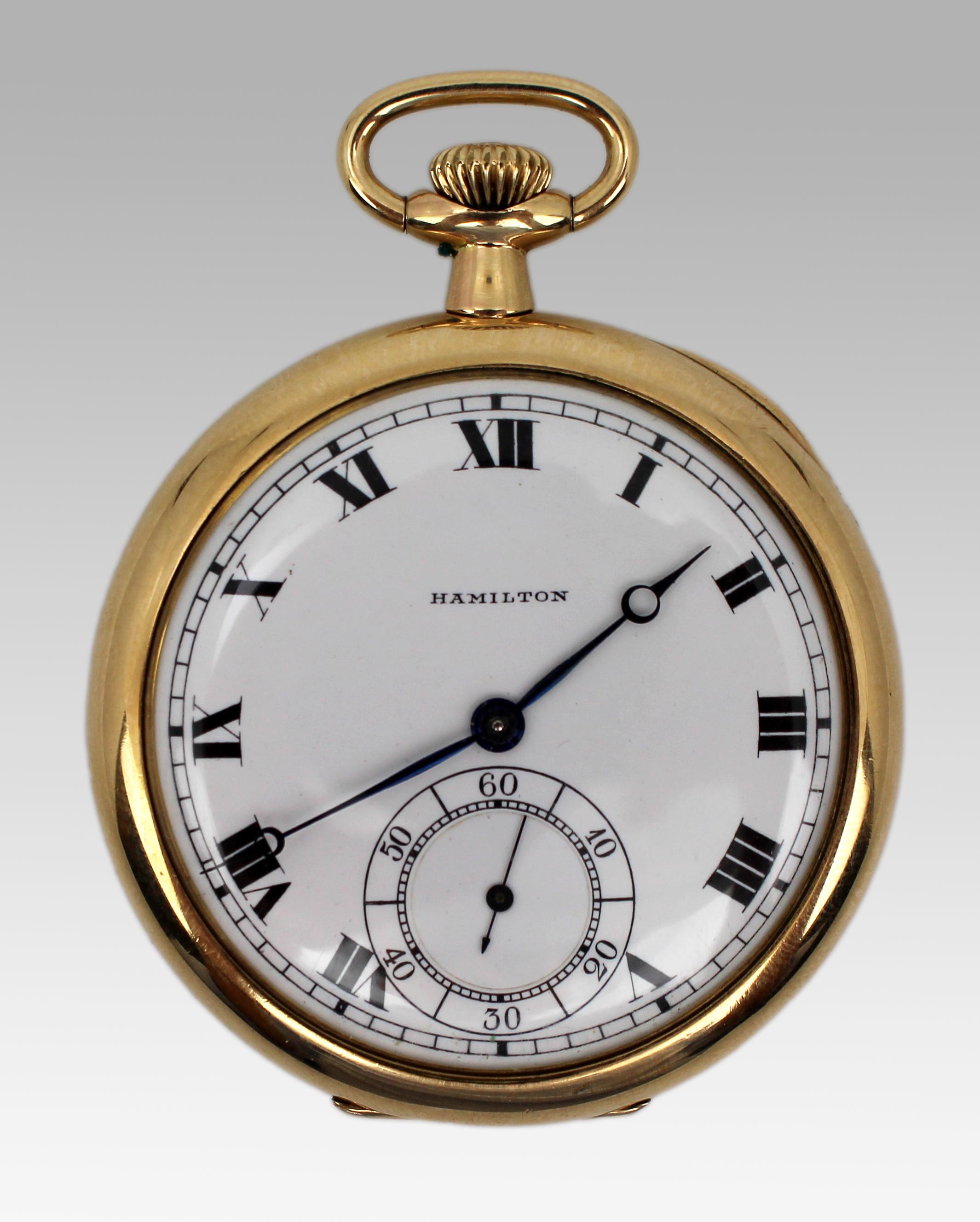 Américain Montre de poche Hamilton 17 Jewell Full Hunter, c.C. 1925 - Boîtier doré en vente