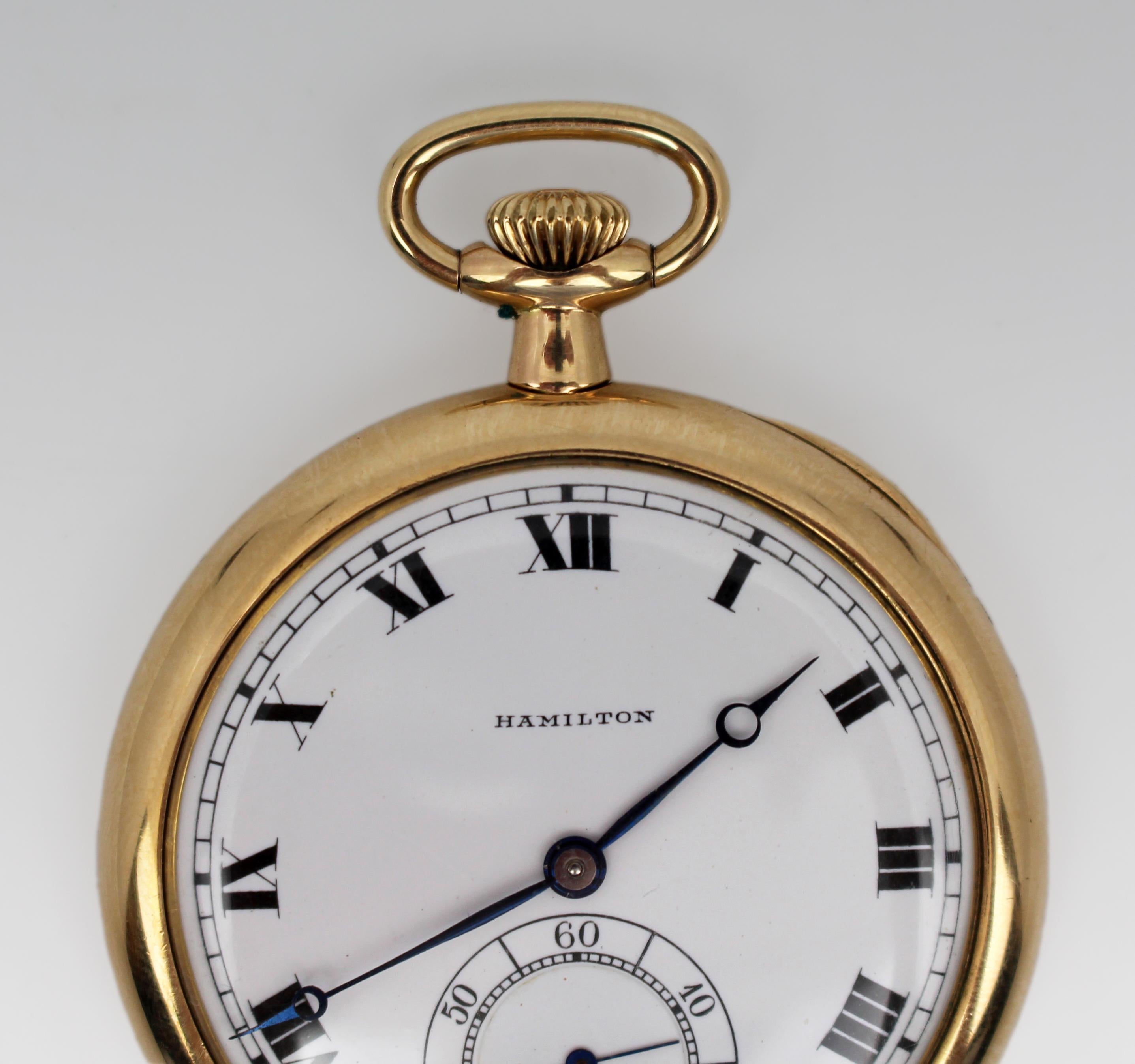 Montre de poche Hamilton 17 Jewell Full Hunter, c.C. 1925 - Boîtier doré Bon état - En vente à Worcester, GB