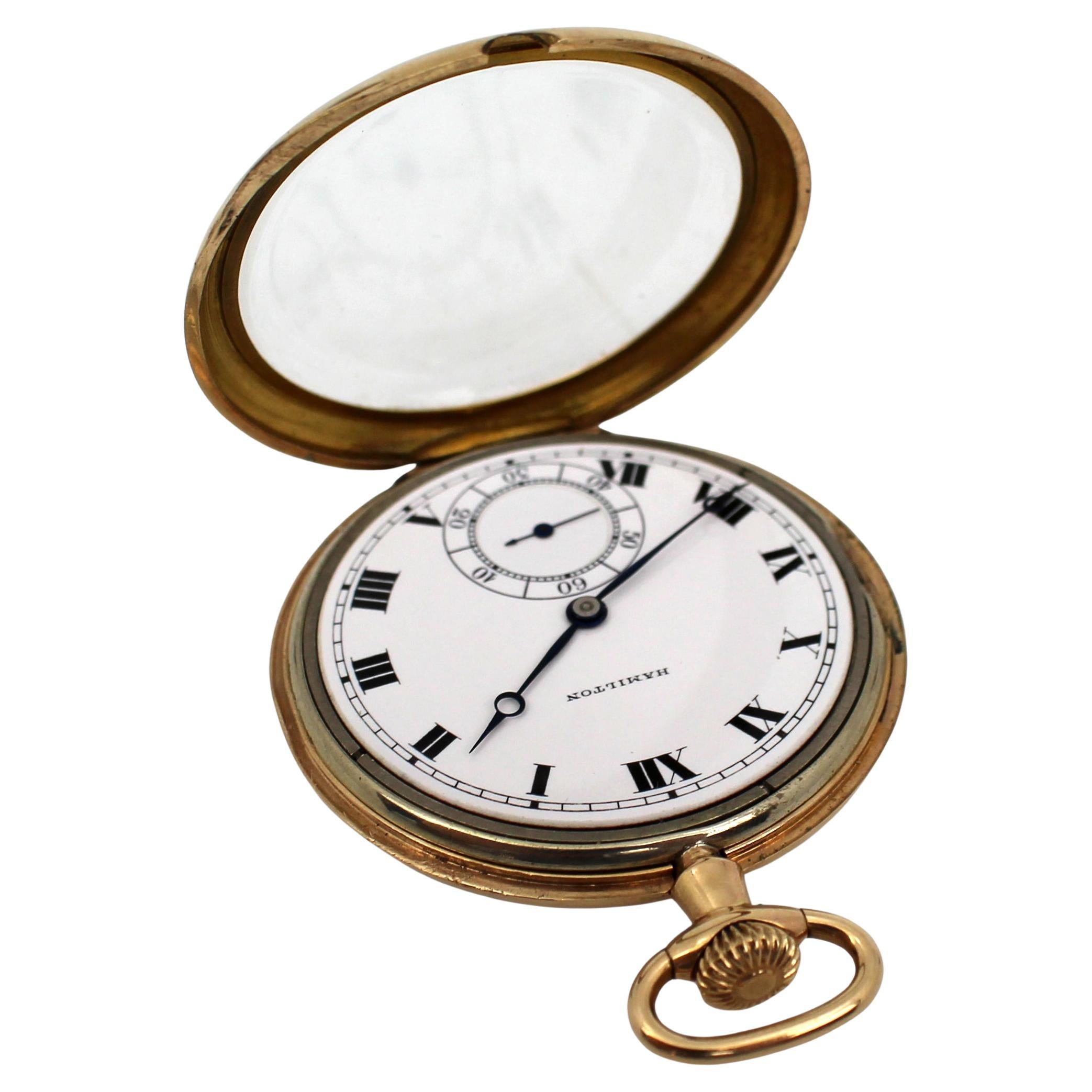Montre de poche Hamilton 17 Jewell Full Hunter, c.C. 1925 - Boîtier doré en vente