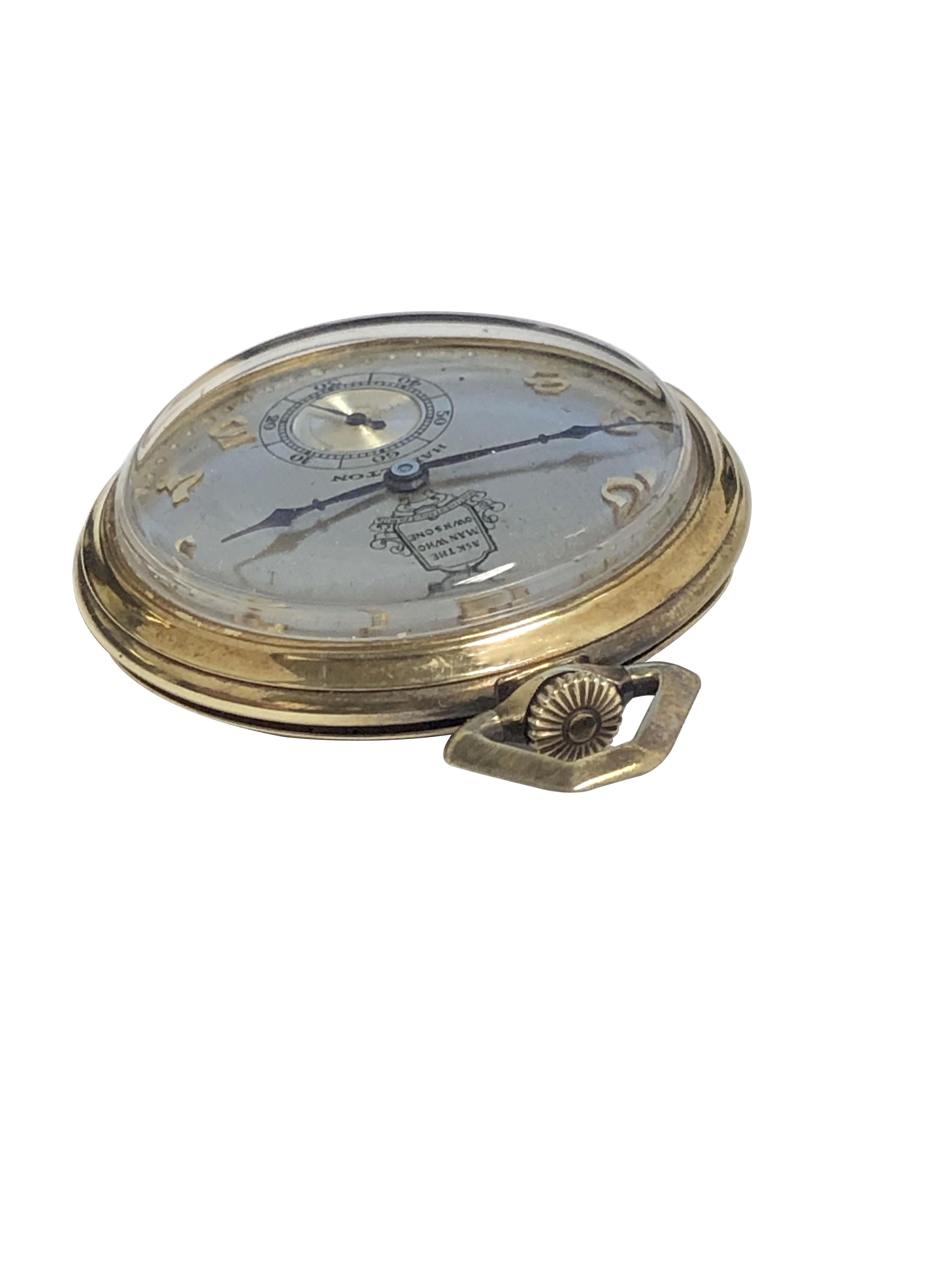 Circa 1930 Hamilton 12 Size Pocket watch, presentation from Packard Motor Car company, 45 M.M. 14k Yellow Gold 3 piece case with inside dust cover featuring hand engraved presentation, 19 Jewel, Grade 918, mechanical, manual wind movement. Silver