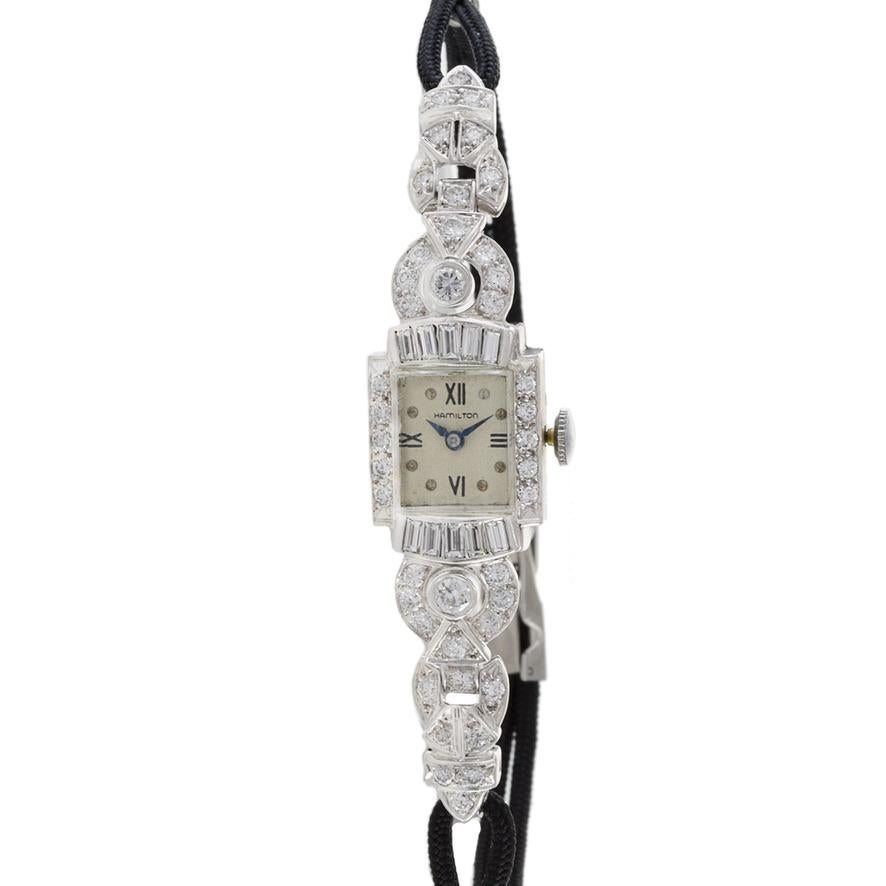 Round Cut Hamilton 1950's Cocktail Watch Platinum and Diamond
