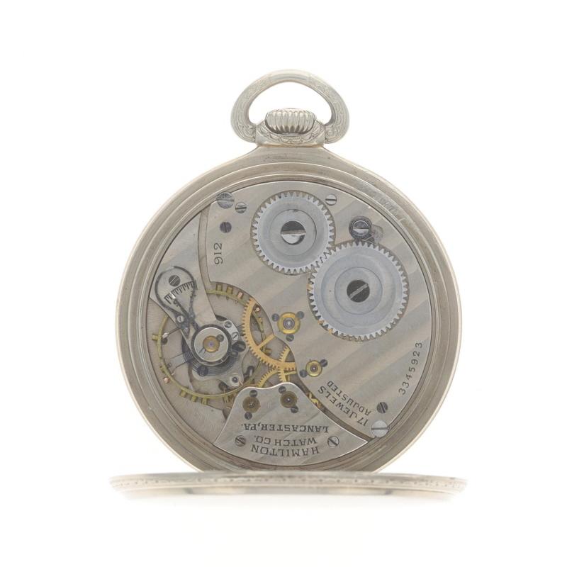 Hamilton 2 Open Face Men's Pocket Watch - White Gold 14k Grade 912 Size 12s For Sale 1