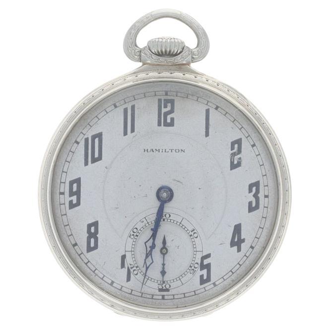 Hamilton 2 Open Face Men's Pocket Watch - White Gold 14k Grade 912 Size 12s