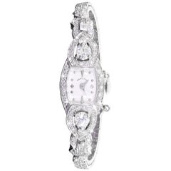 Vintage Hamilton 22 Jewel 14 Karat White Gold 2 Carat 140 Diamond Ladies Cocktail Watch