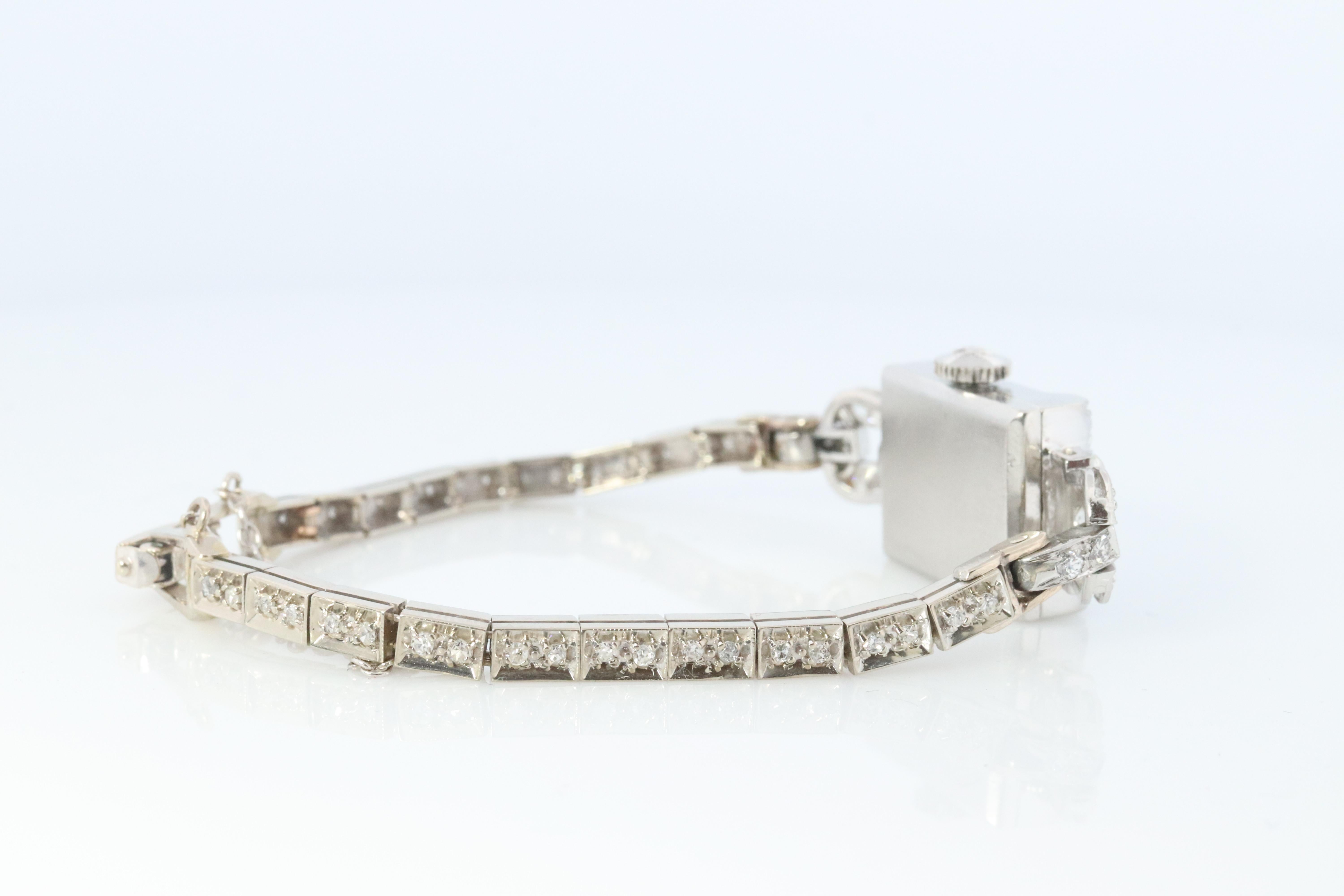 Old European Cut Hamilton 2.4CTW Diamond Watch. Vintage Ladies Hamilton Platinum and 14k WG.