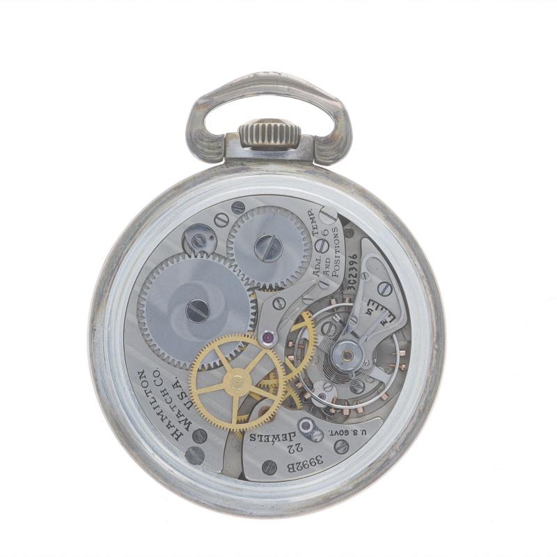 Hamilton 5 Navigation Master Open Face Pocket Watch -800 Silver Mech US Military In Excellent Condition In Greensboro, NC