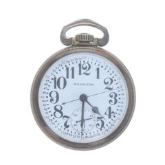 Hamilton 5 Navigation Master Open Face Pocket Watch -800 Silver Mech US Military