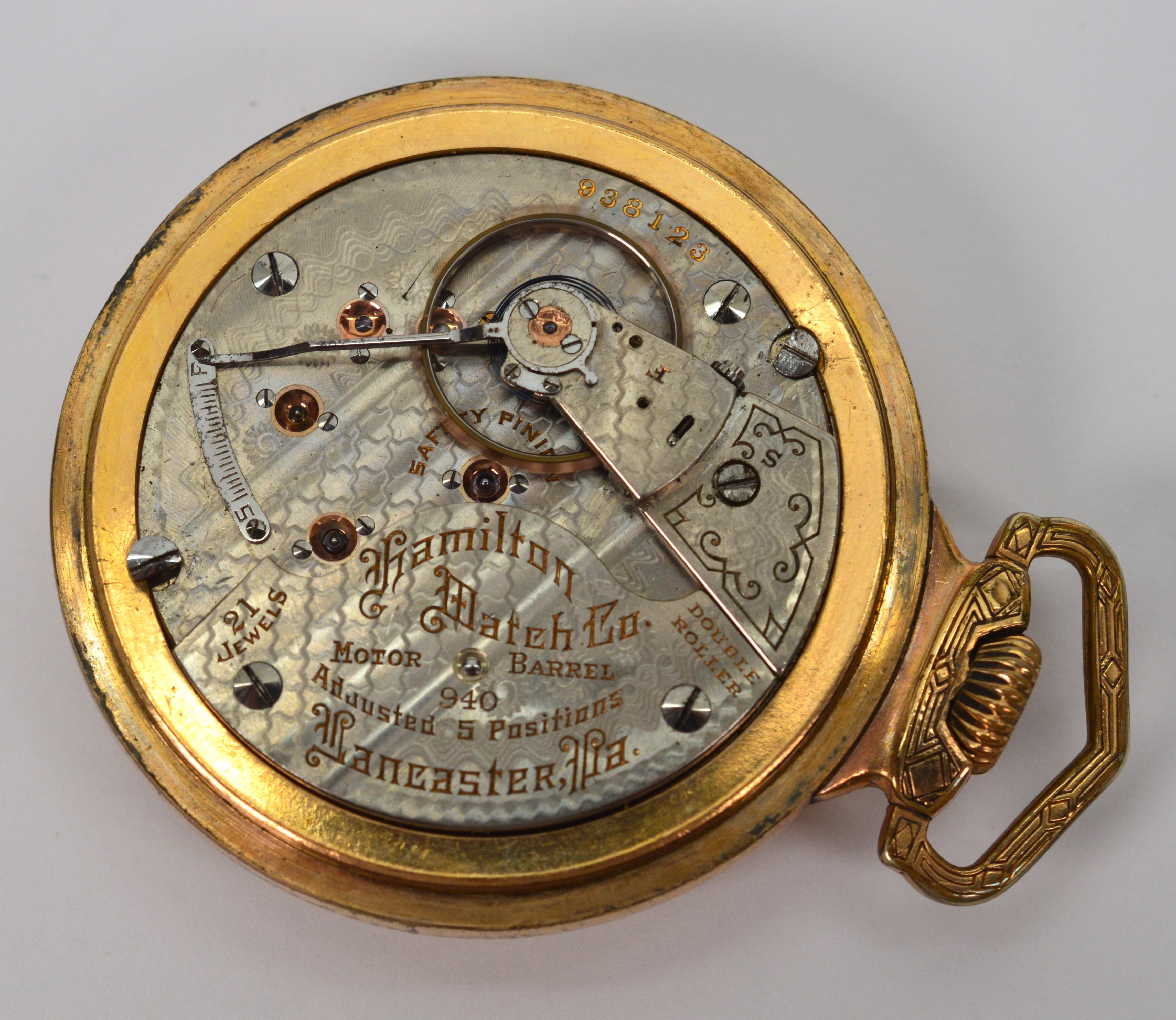 Montre de poche en laiton Hamilton 940 - Circa 1912 en vente 2