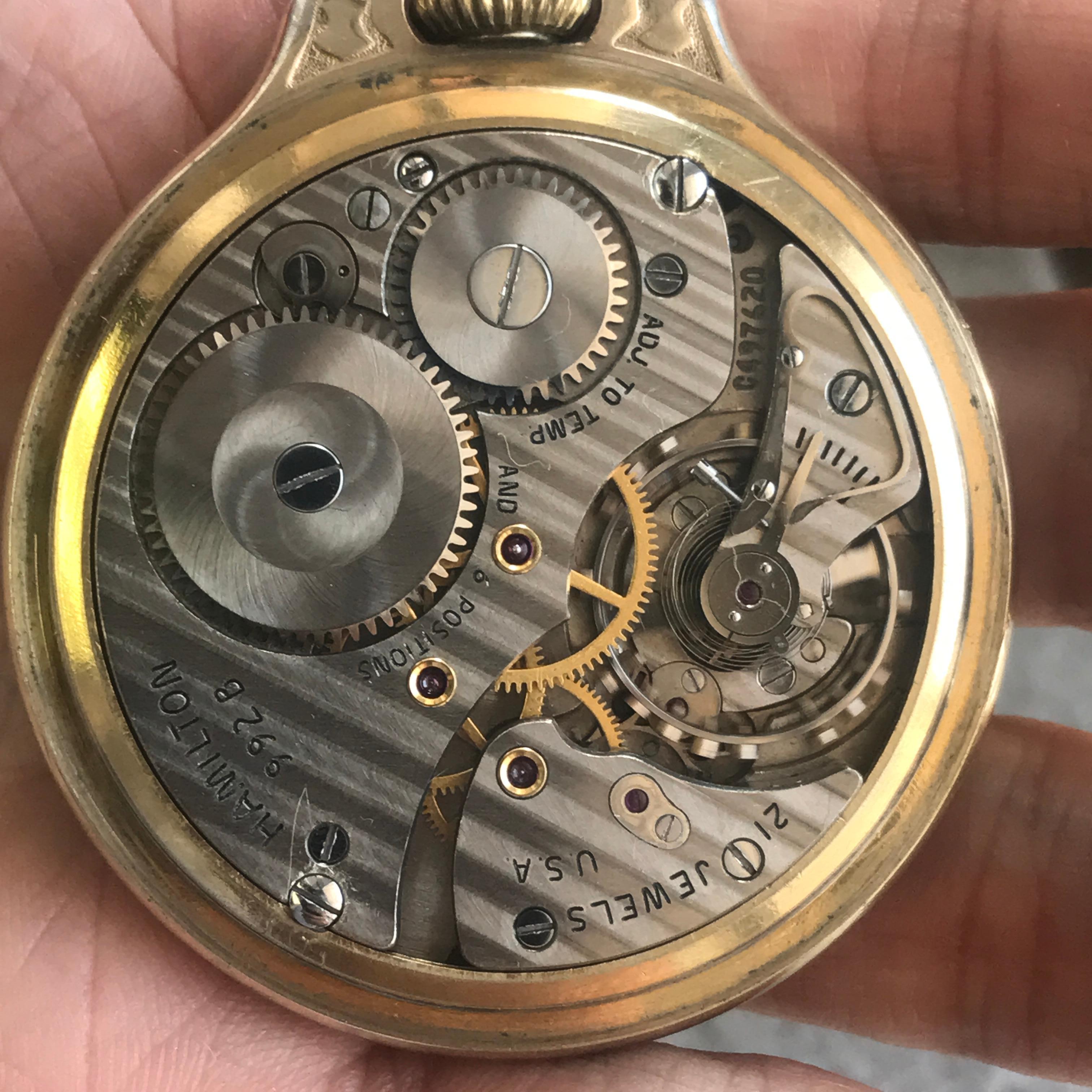 Hamilton 992B Railroad 21J Railway Special Montgomery Dial C27105 Pocket Watch In Excellent Condition In West Hollywood, CA