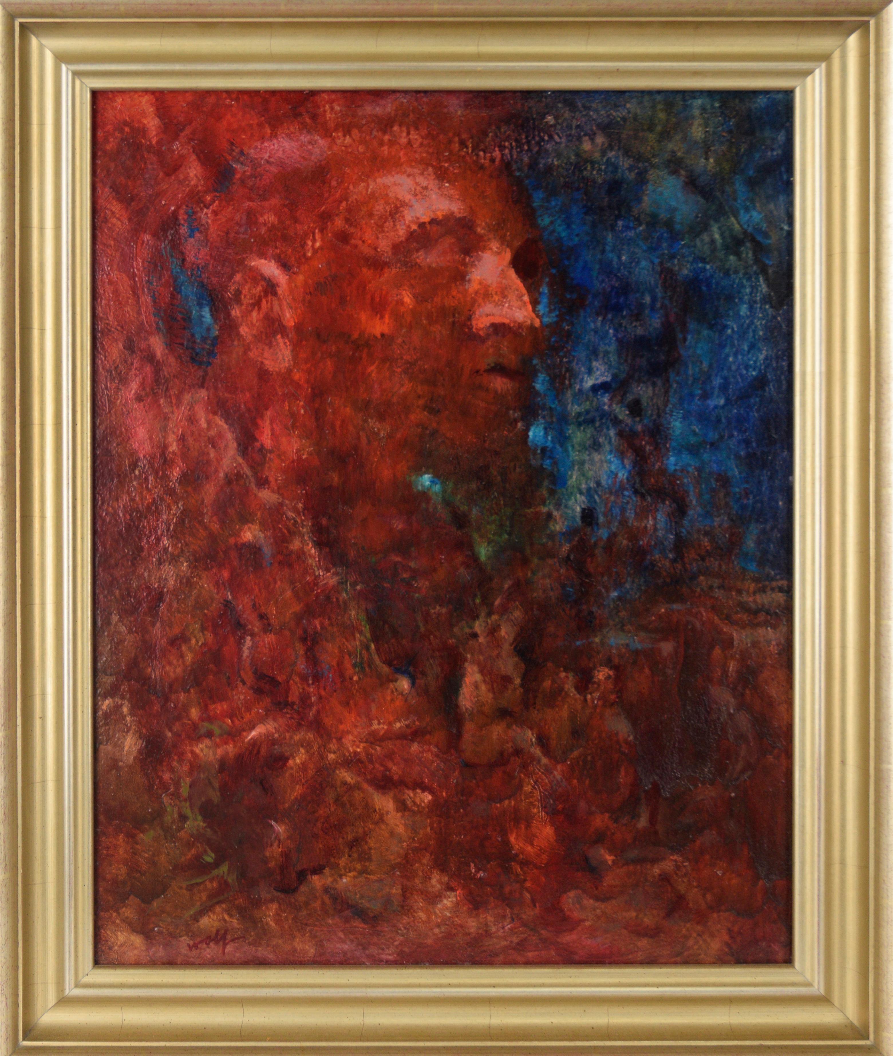 Hamilton Achille Wolf Abstract Painting - "The Visionary" - Abstract Expressionist Oil on Board 