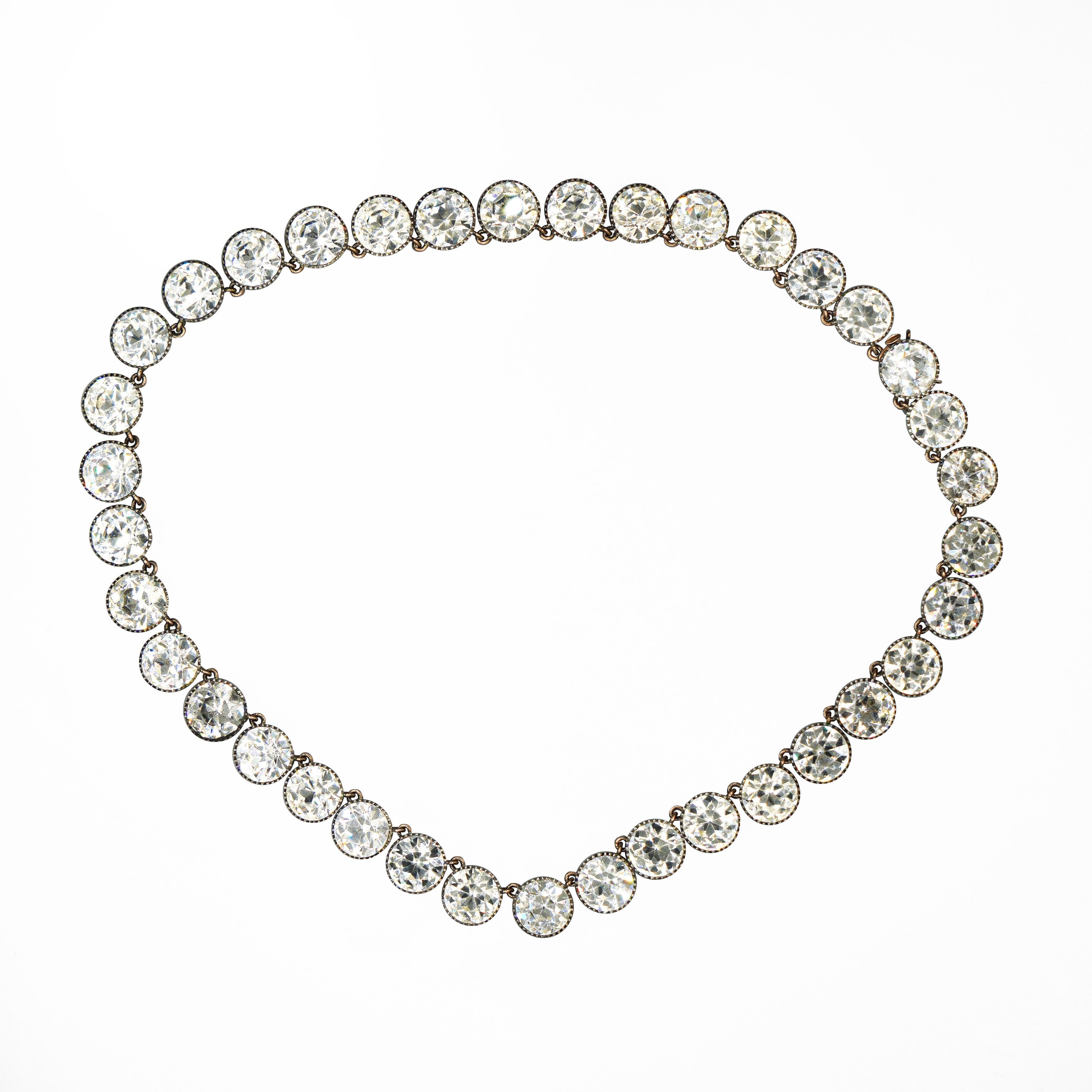 Round Cut Hamilton and Inches Vintage Riviera Paste Necklace and Bracelet Set 1910s For Sale