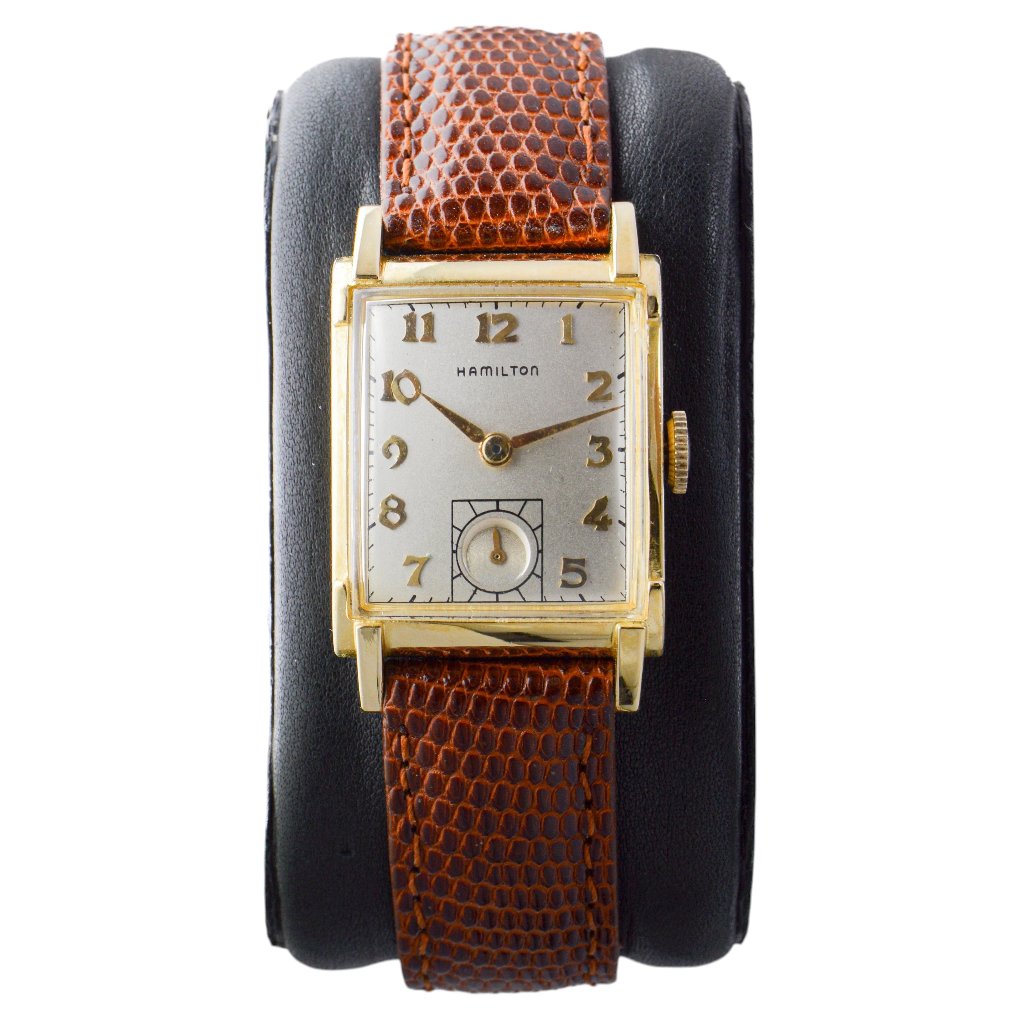 Hamilton Art Deco Gold Filled 1940's Sterling Silver Dial Solid Gold Numerals