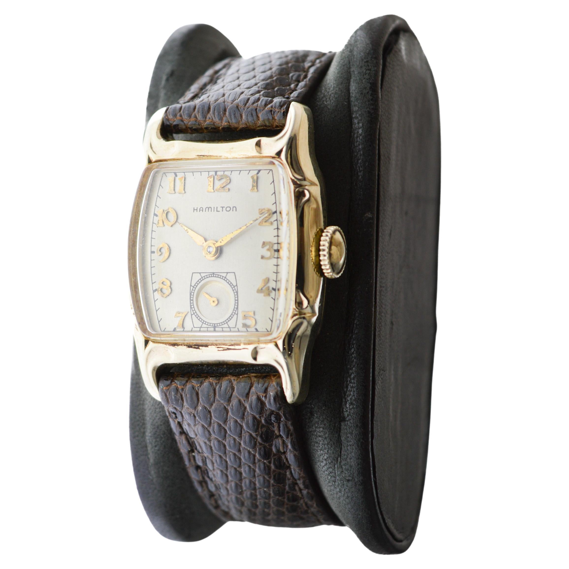 Hamilton Art Decó Esfera de plata de ley Lawton rellena de oro amarillo con forma de tortuga en venta 6