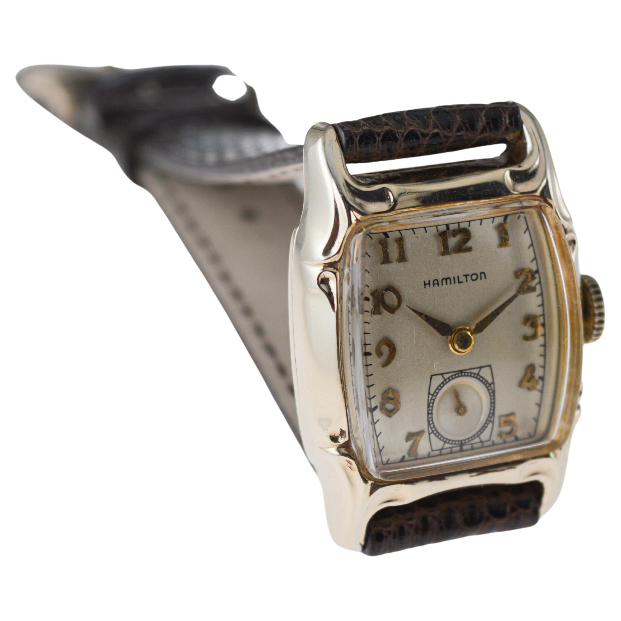 Hamilton Art Decó Esfera de plata de ley Lawton rellena de oro amarillo con forma de tortuga en venta 9