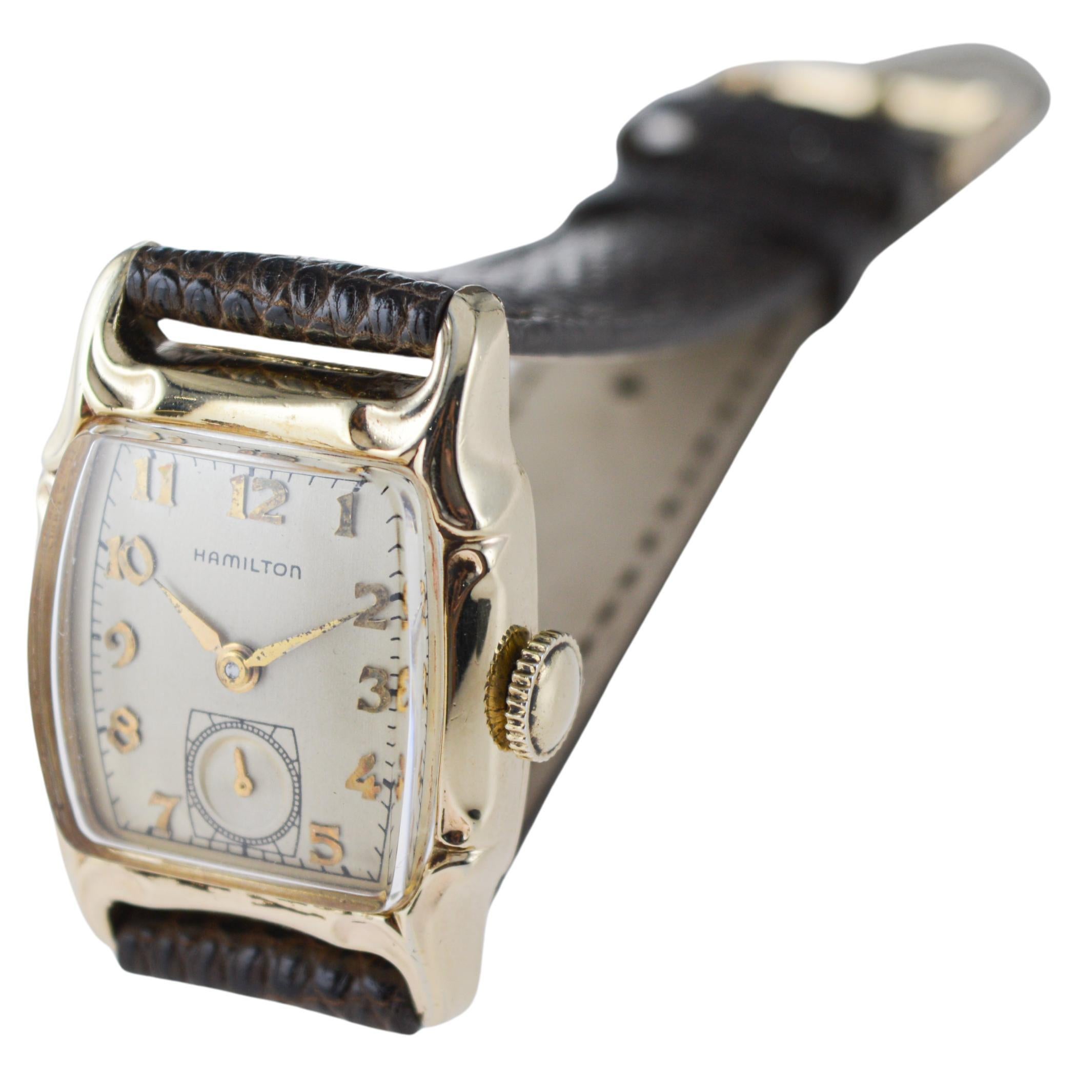 Hamilton Art Decó Esfera de plata de ley Lawton rellena de oro amarillo con forma de tortuga en venta 11