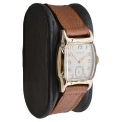 Hamilton Art Deco Tortue Shaped Yellow Gold Filled Lawton Sterling Silver Dial